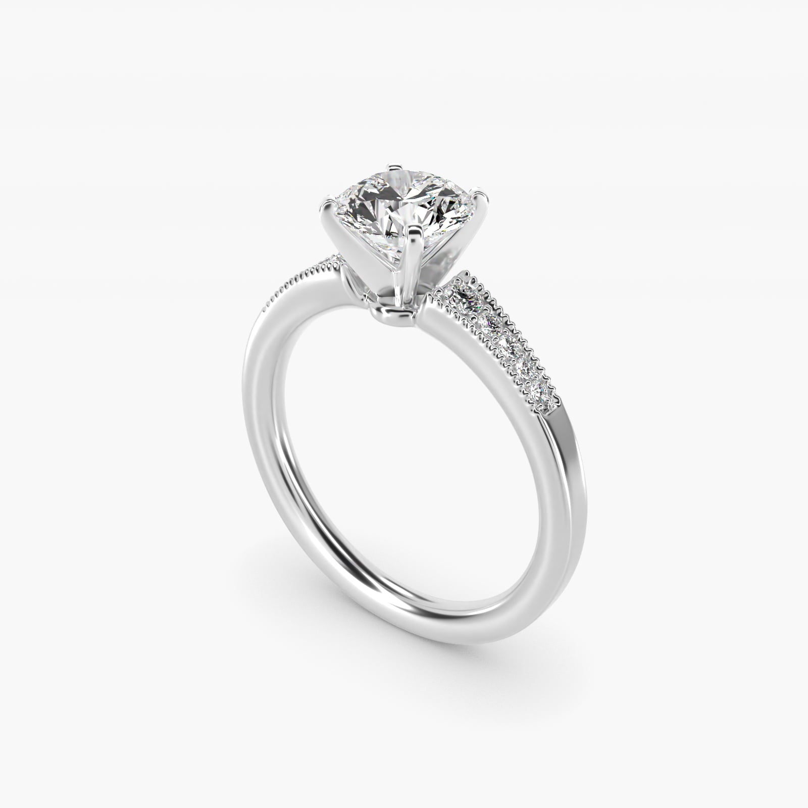 Graduated Milgrain Diamond Engagement Ring in Platinum (1/10 ct. tw.) - Round Center