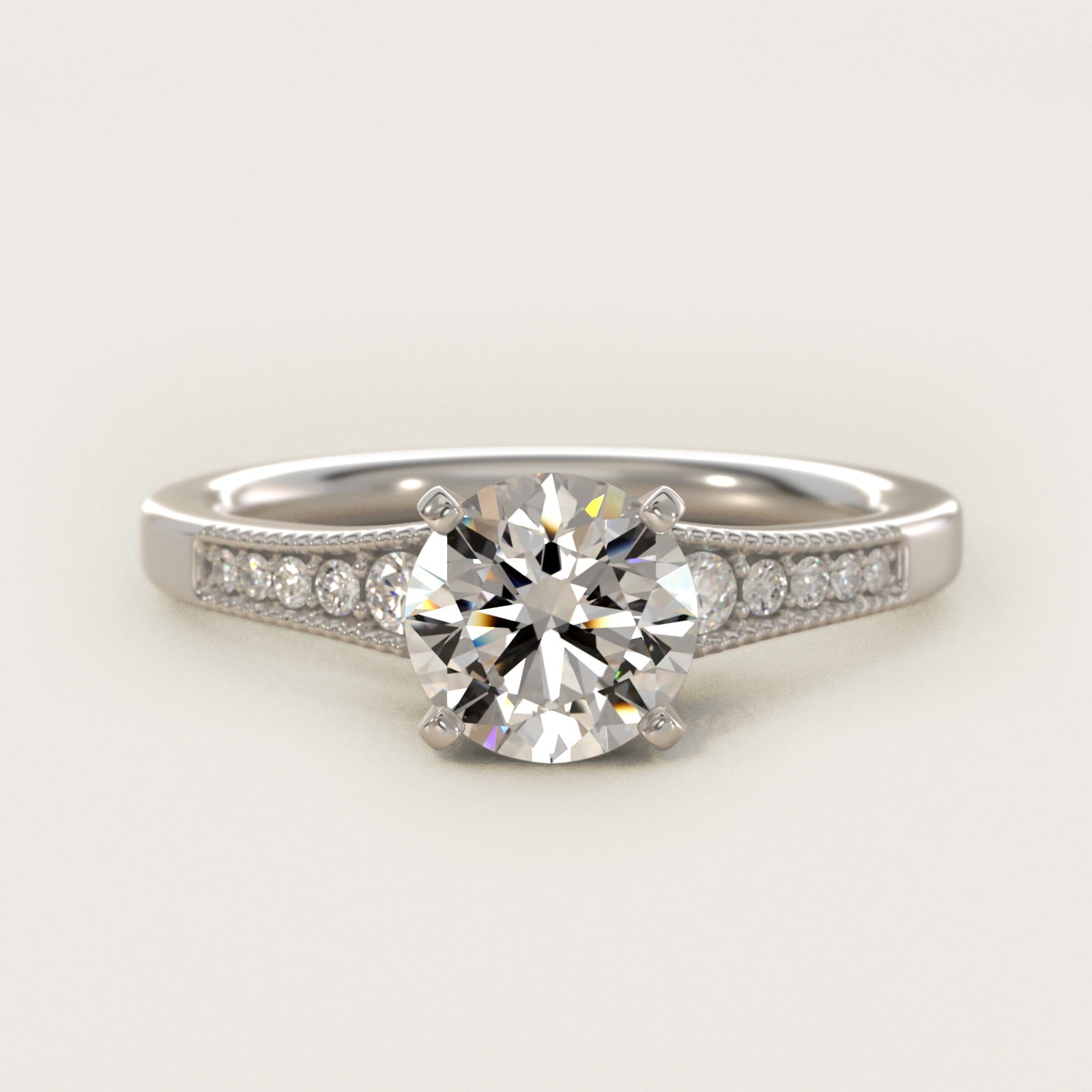 Graduated Milgrain Diamond Engagement Ring in Platinum (1/10 ct. tw.) - Round Center