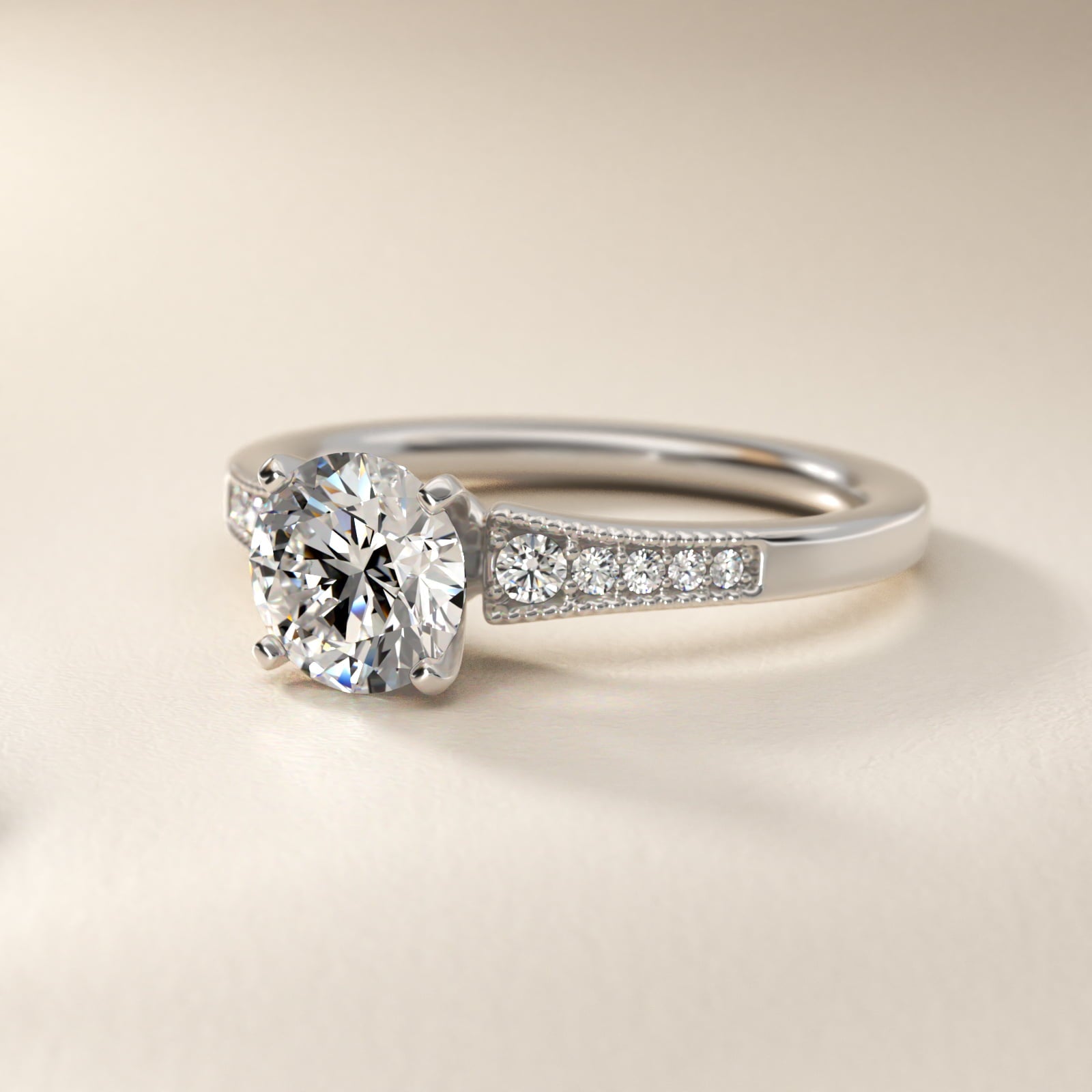 Graduated Milgrain Diamond Engagement Ring in Platinum (1/10 ct. tw.) - Round Center