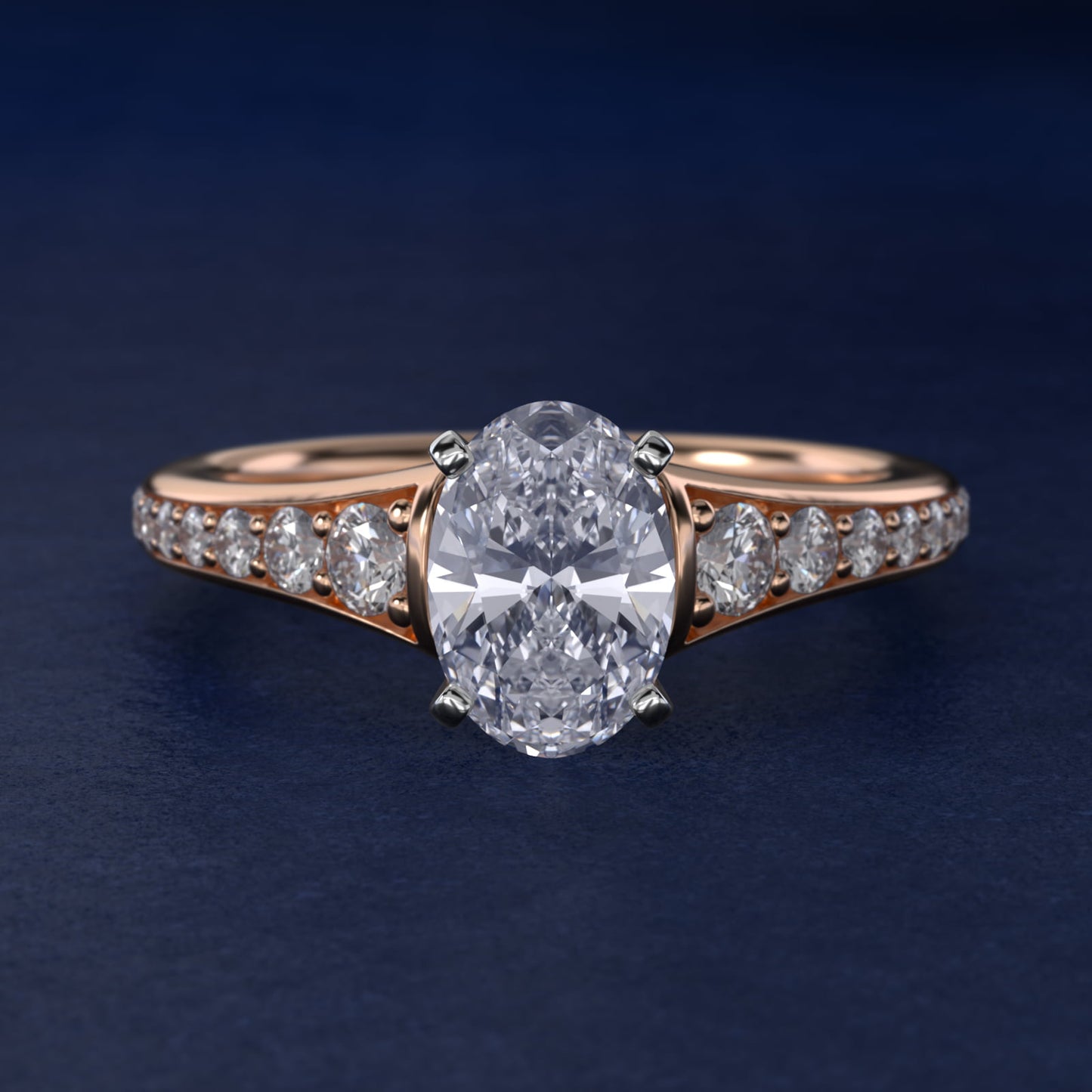 Graduated Diamond Engagement Ring in 18k Rose Gold (1/3 ct. tw.) - Oval Center