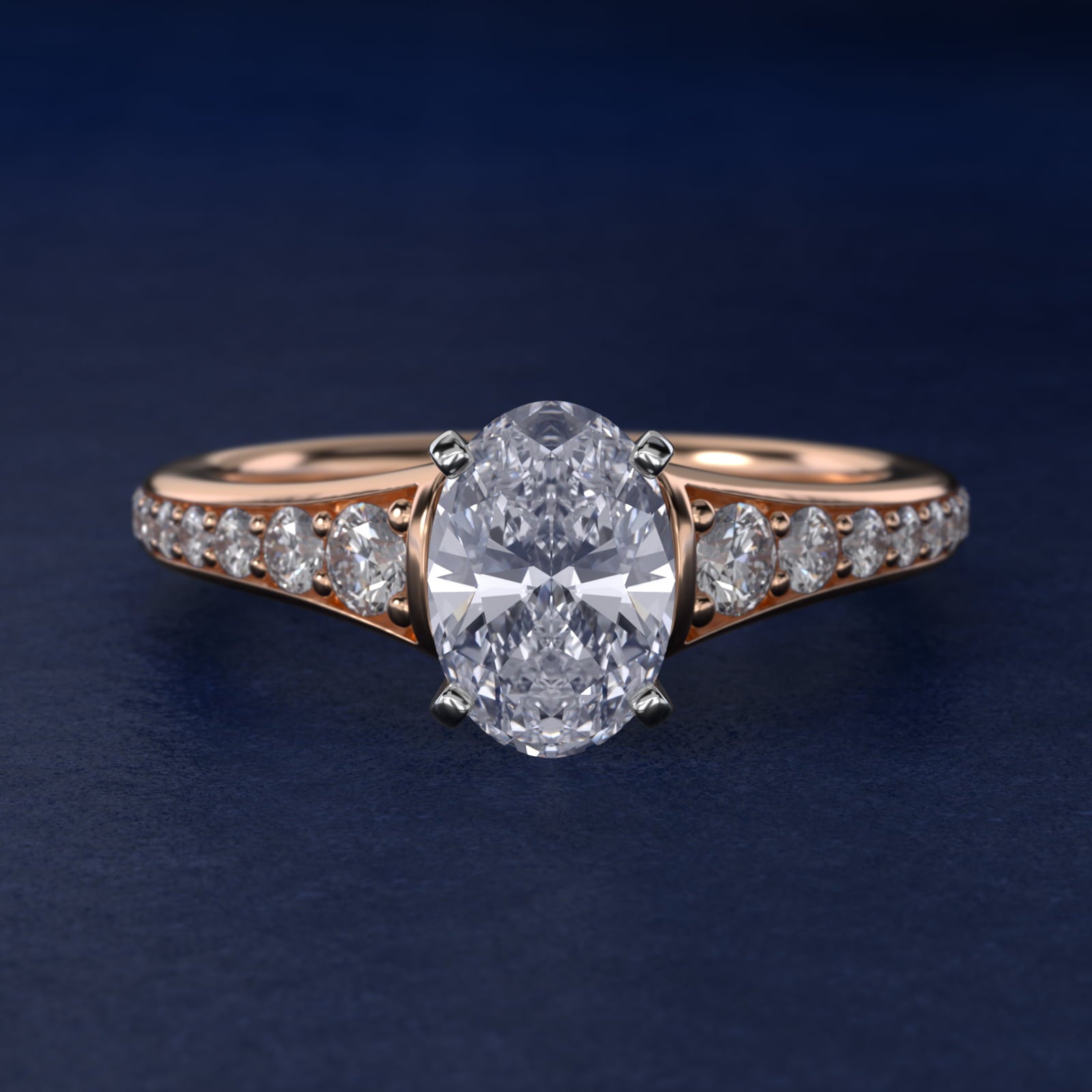 Graduated Diamond Engagement Ring in 18k Rose Gold (1/3 ct. tw.) - Oval Center