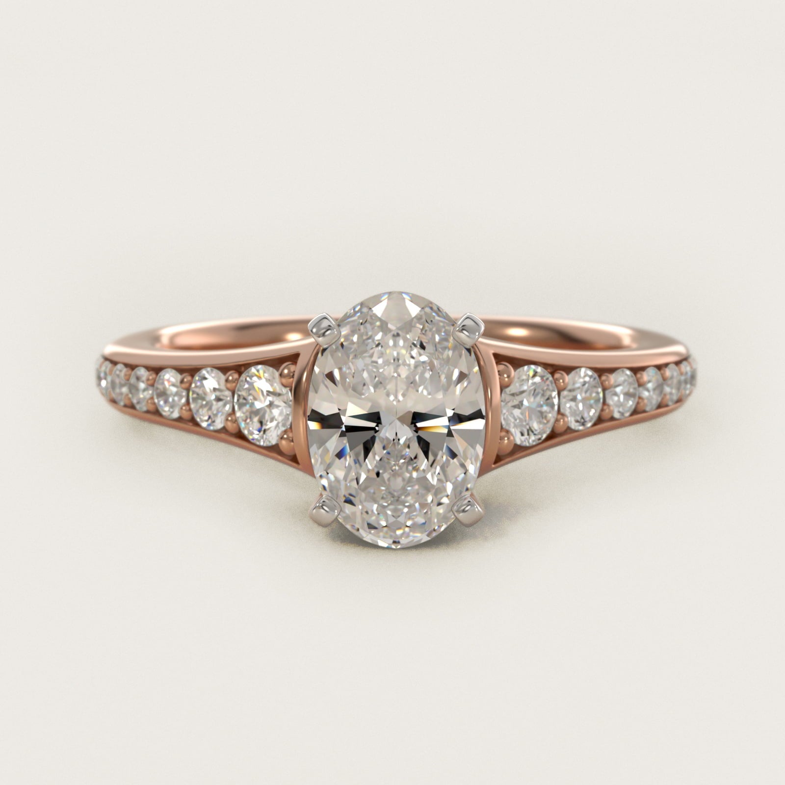 Graduated Diamond Engagement Ring in 18k Rose Gold (1/3 ct. tw.) - Oval Center