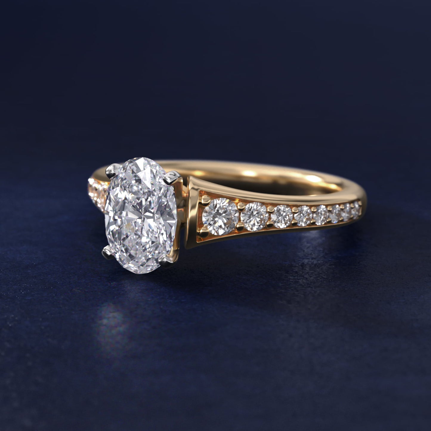 Graduated Diamond Engagement Ring in 18k Yellow Gold (1/3 ct. tw.) - Oval Center
