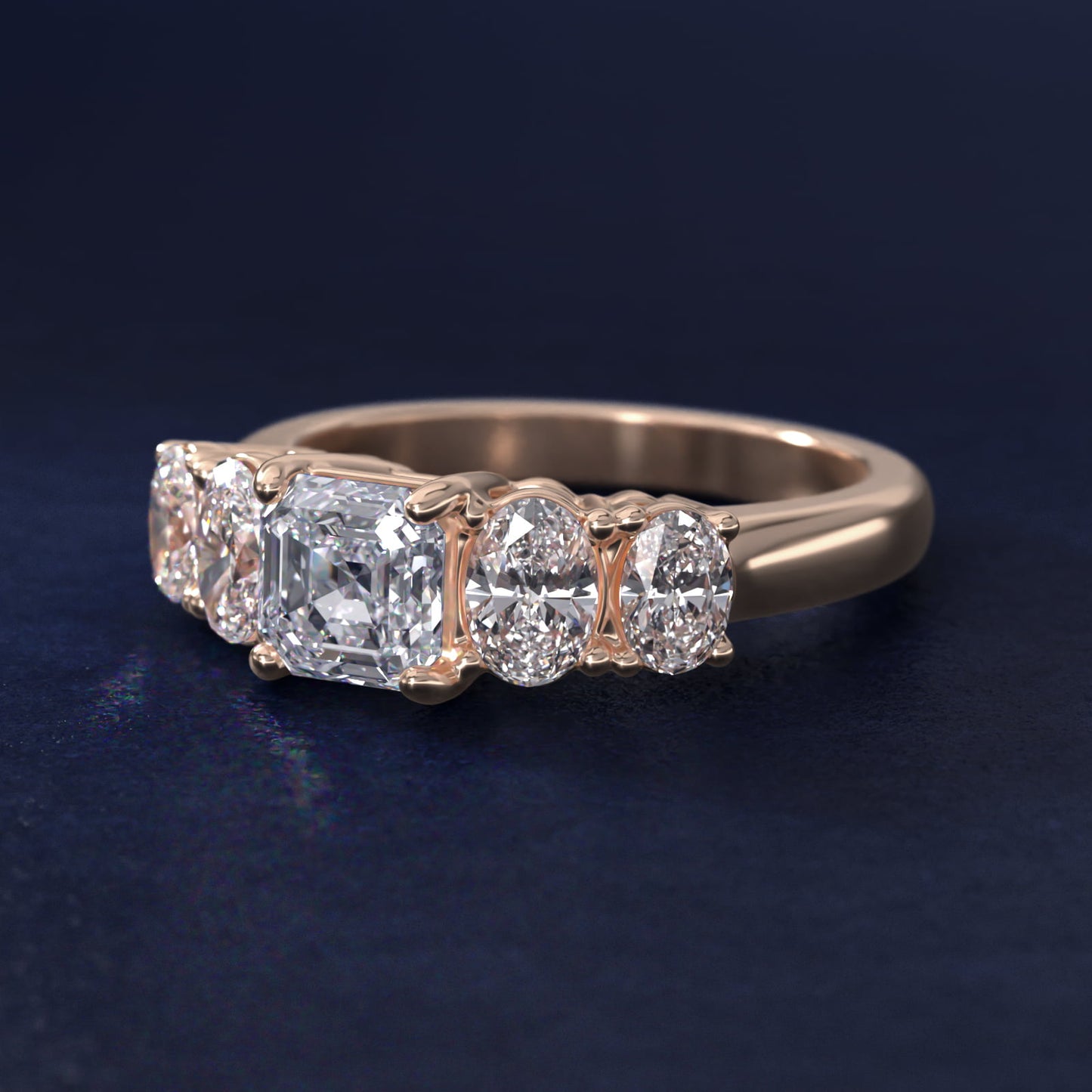 Graduated Oval Diamond Engagement Ring in 14k Rose Gold (1/2 ct. tw.) - Asscher Center