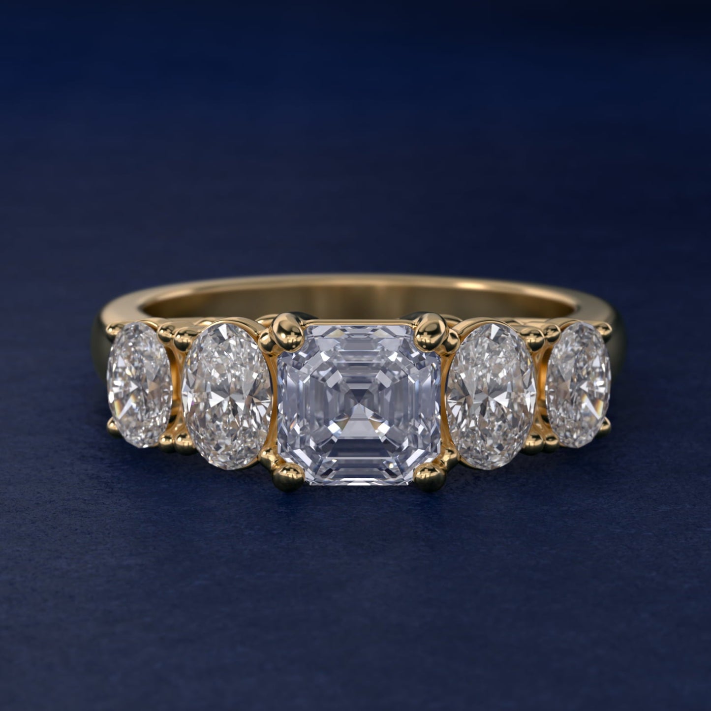 Graduated Oval Diamond Engagement Ring in 18k Yellow Gold (1/2 ct. tw.) - Asscher Center