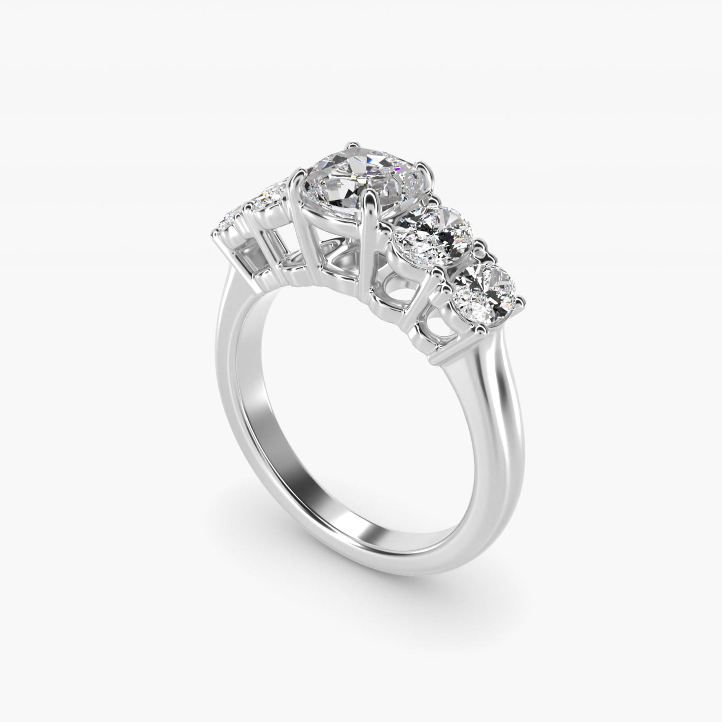 Graduated Oval Diamond Engagement Ring in 14k White Gold (1/2 ct. tw.) - Cushion Center