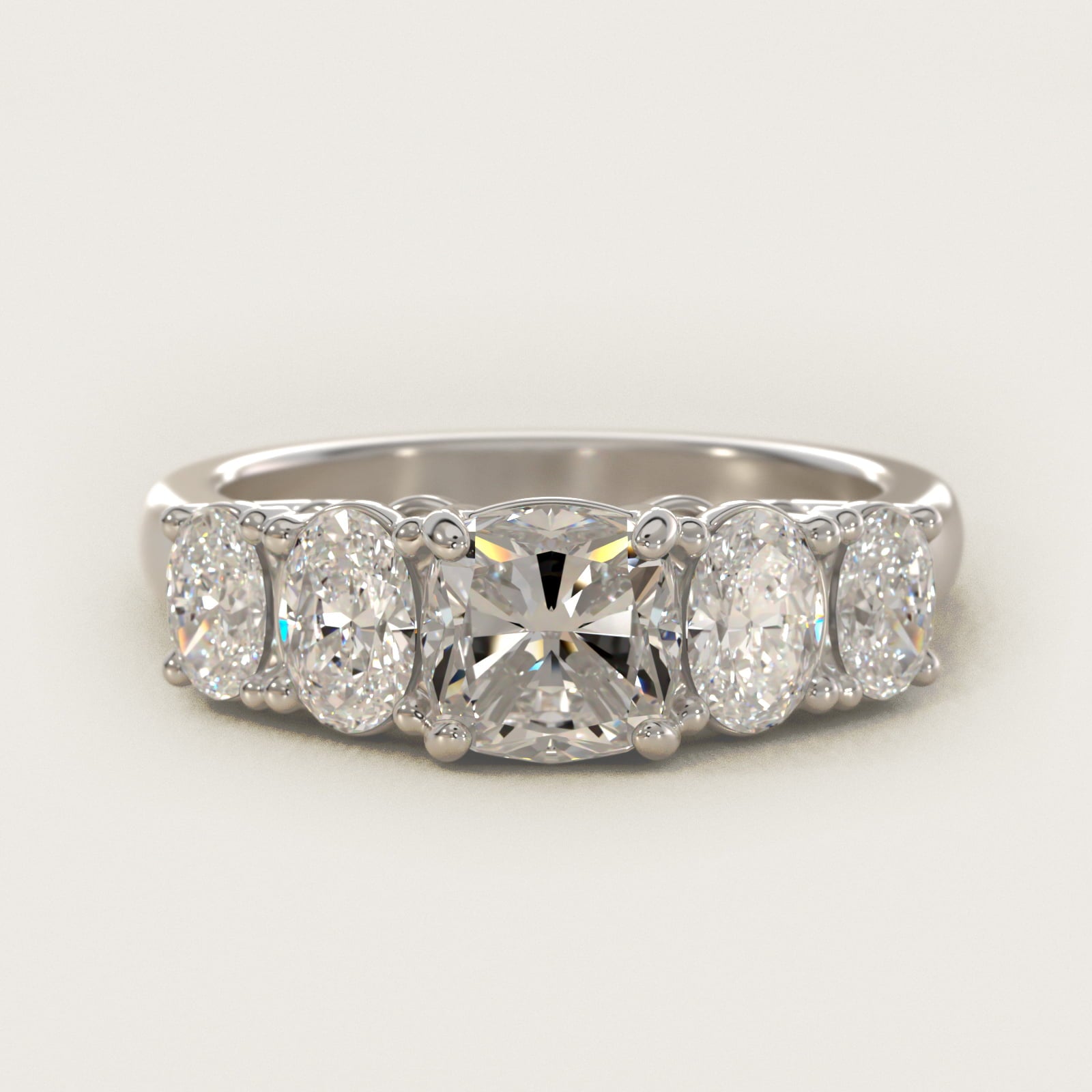 Graduated Oval Diamond Engagement Ring in 14k White Gold (1/2 ct. tw.) - Cushion Center