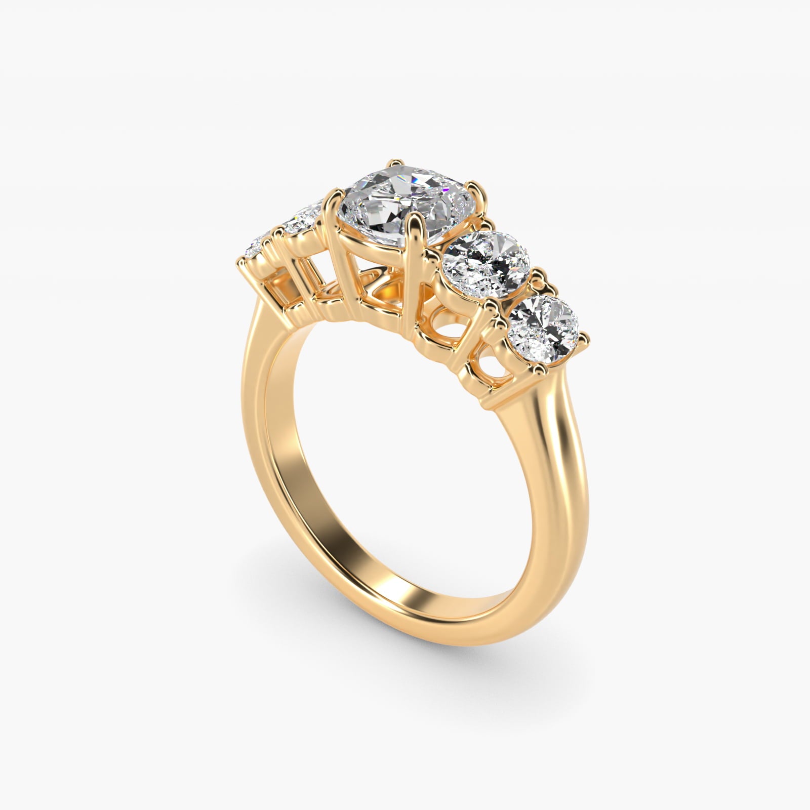Graduated Oval Diamond Engagement Ring in 14K Yellow Gold (1/2 ct. tw.) - Cushion Center