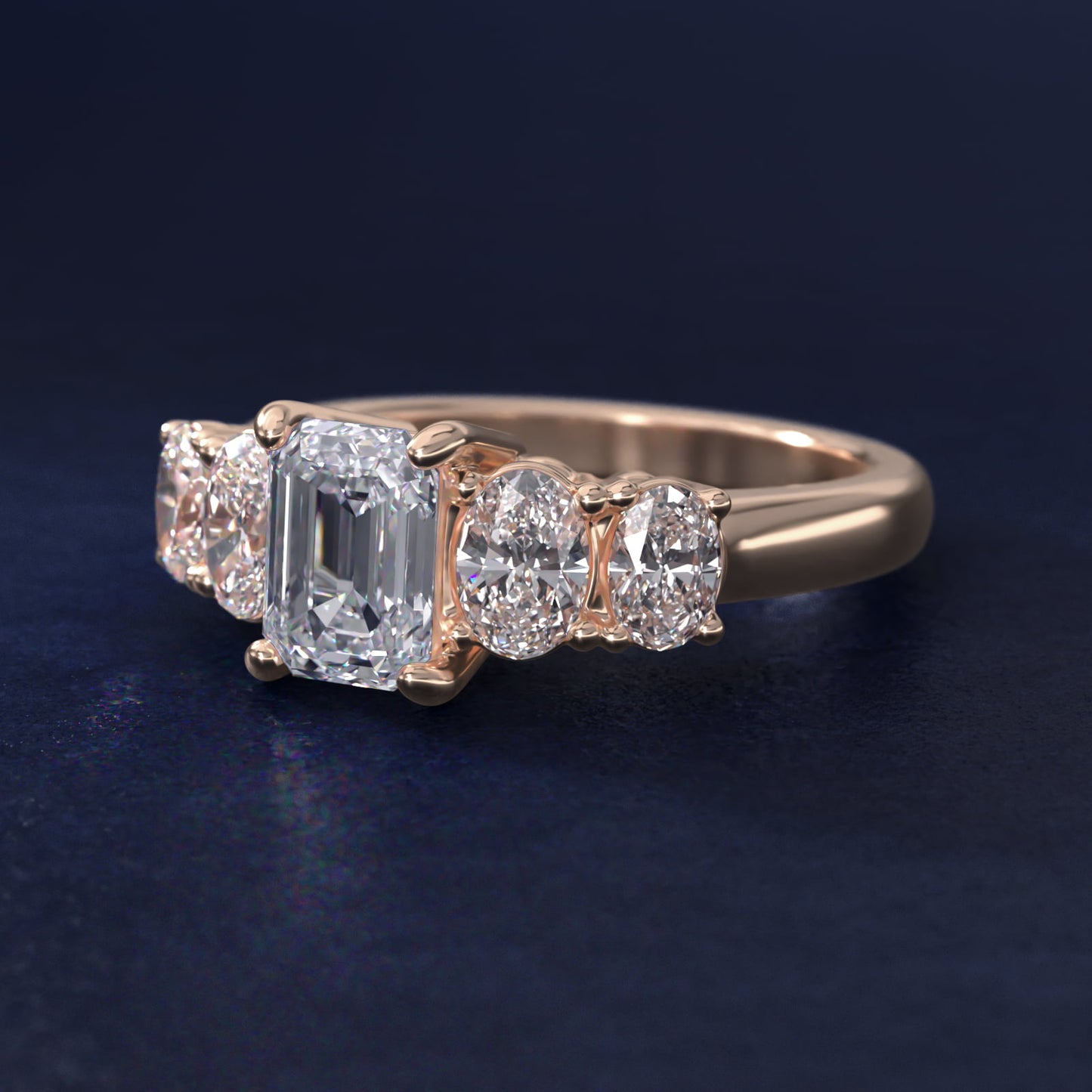 Graduated Oval Diamond Engagement Ring in 14k Rose Gold (1/2 ct. tw.) - Emerald Center