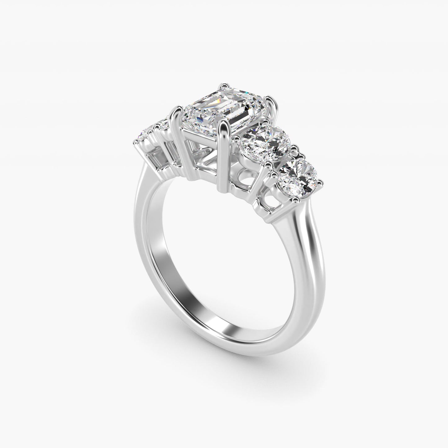 Graduated Oval Diamond Engagement Ring in 14k White Gold (1/2 ct. tw.) - Emerald Center