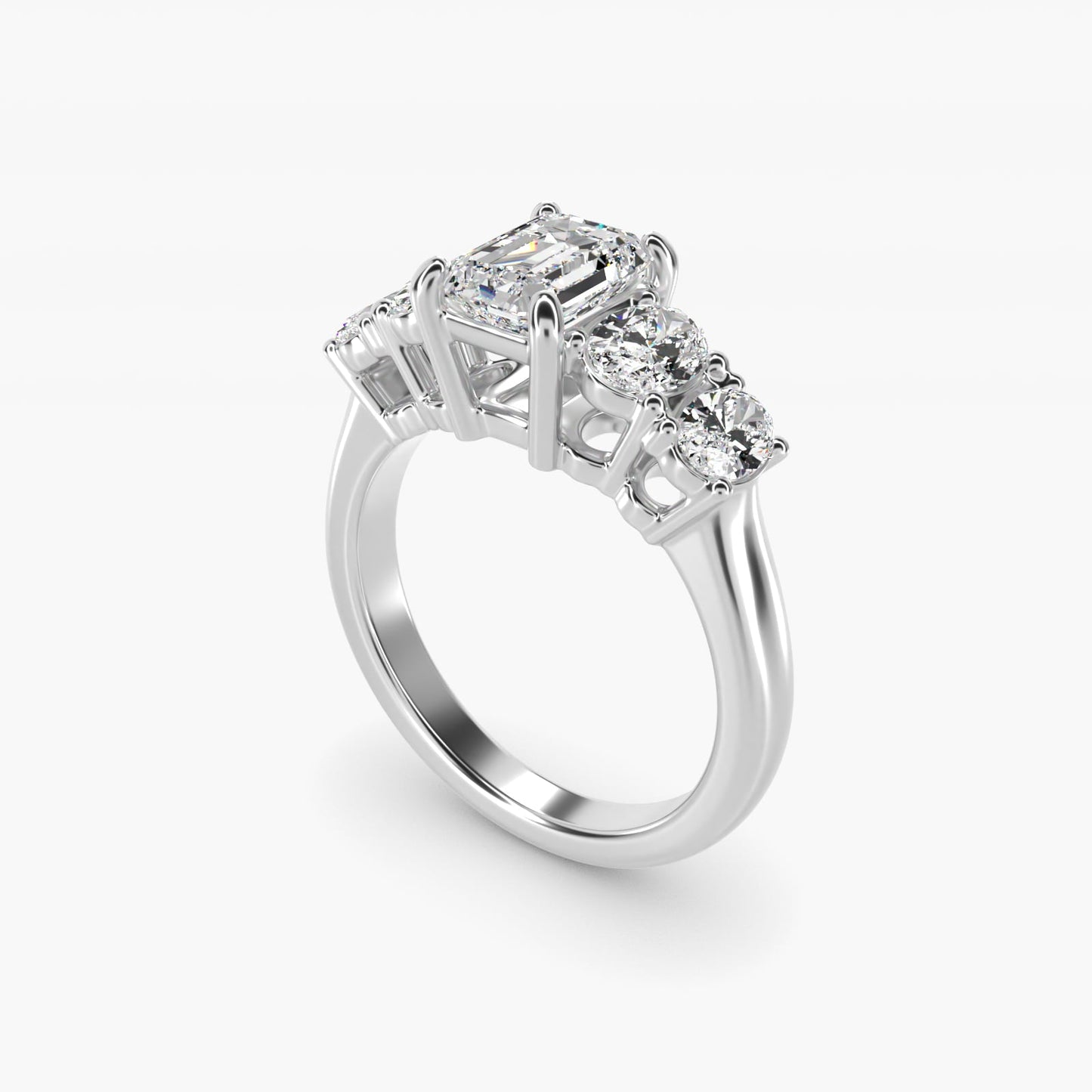 Graduated Oval Diamond Engagement Ring in Platinum (1/2 ct. tw.) - Emerald Center