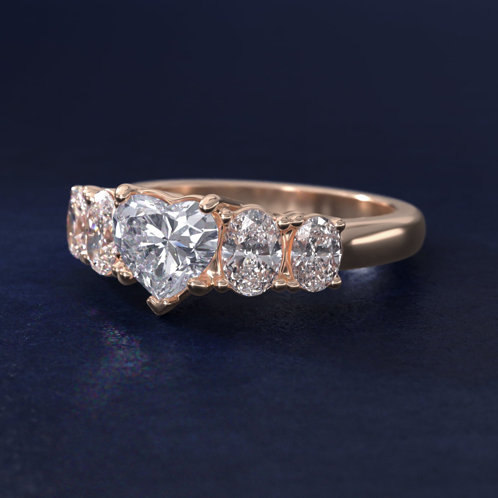 Graduated Oval Diamond Engagement Ring in 14k Rose Gold (1/2 ct. tw.) - Heart Center