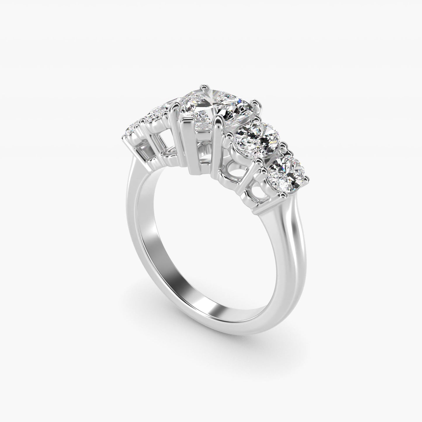 Graduated Oval Diamond Engagement Ring in 14k White Gold (1/2 ct. tw.) - Heart Center