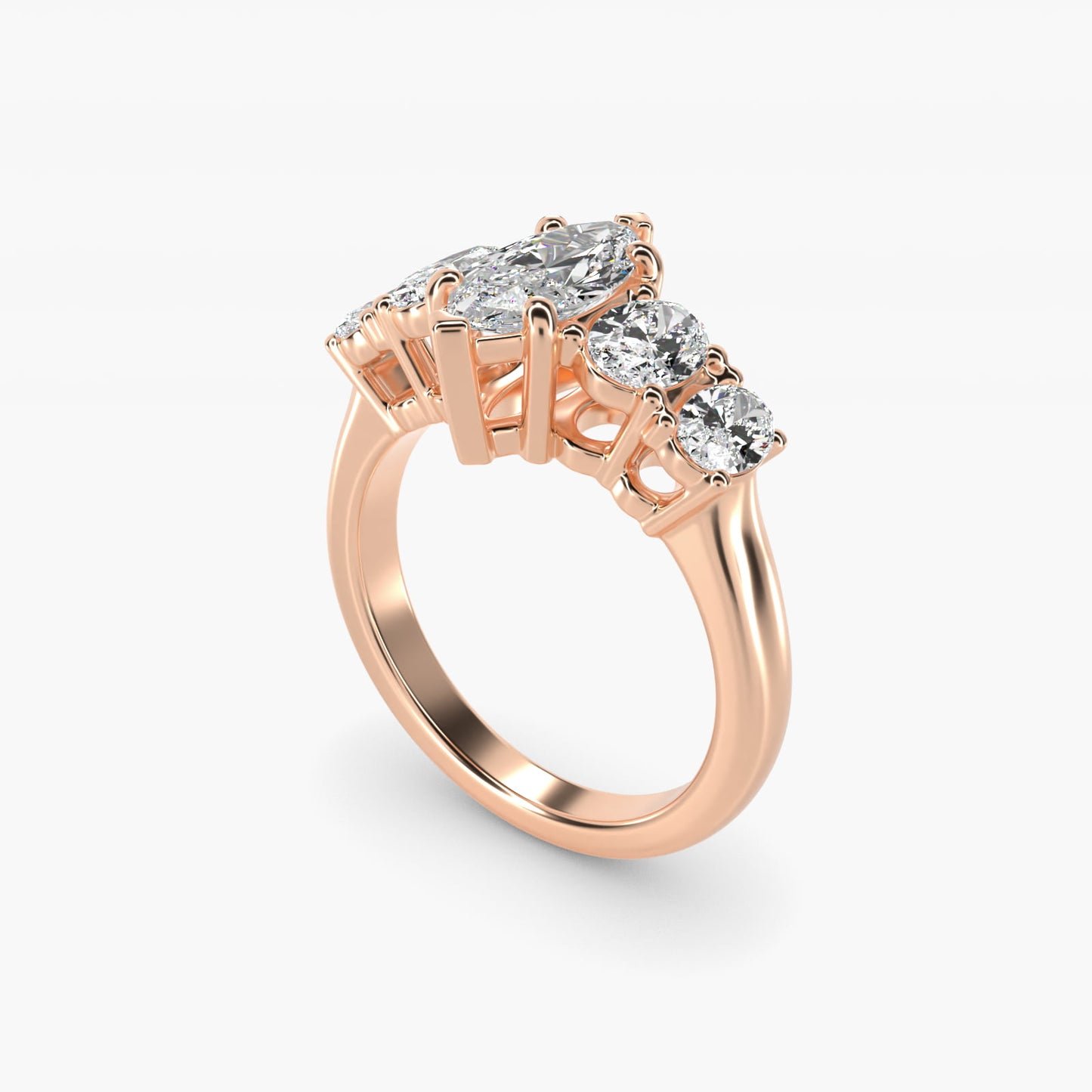 Graduated Oval Diamond Engagement Ring in 14k Rose Gold (1/2 ct. tw.) - Marquise Center