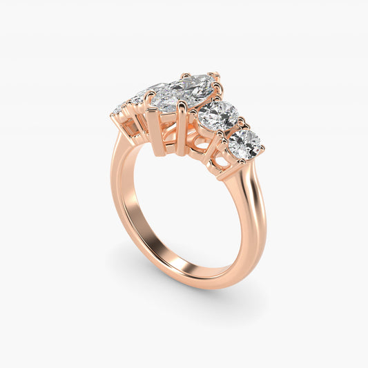 Graduated Oval Diamond Engagement Ring in 14k Rose Gold (1/2 ct. tw.) - Marquise Center