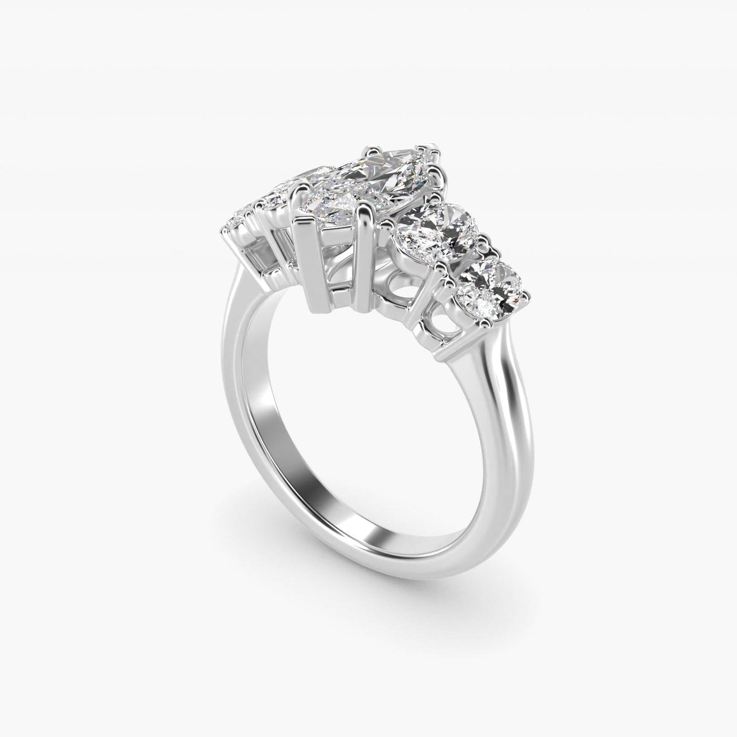 Graduated Oval Diamond Engagement Ring in 14k White Gold (1/2 ct. tw.) - Marquise Center