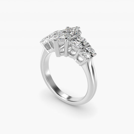 Graduated Oval Diamond Engagement Ring in 14k White Gold (1/2 ct. tw.) - Marquise Center