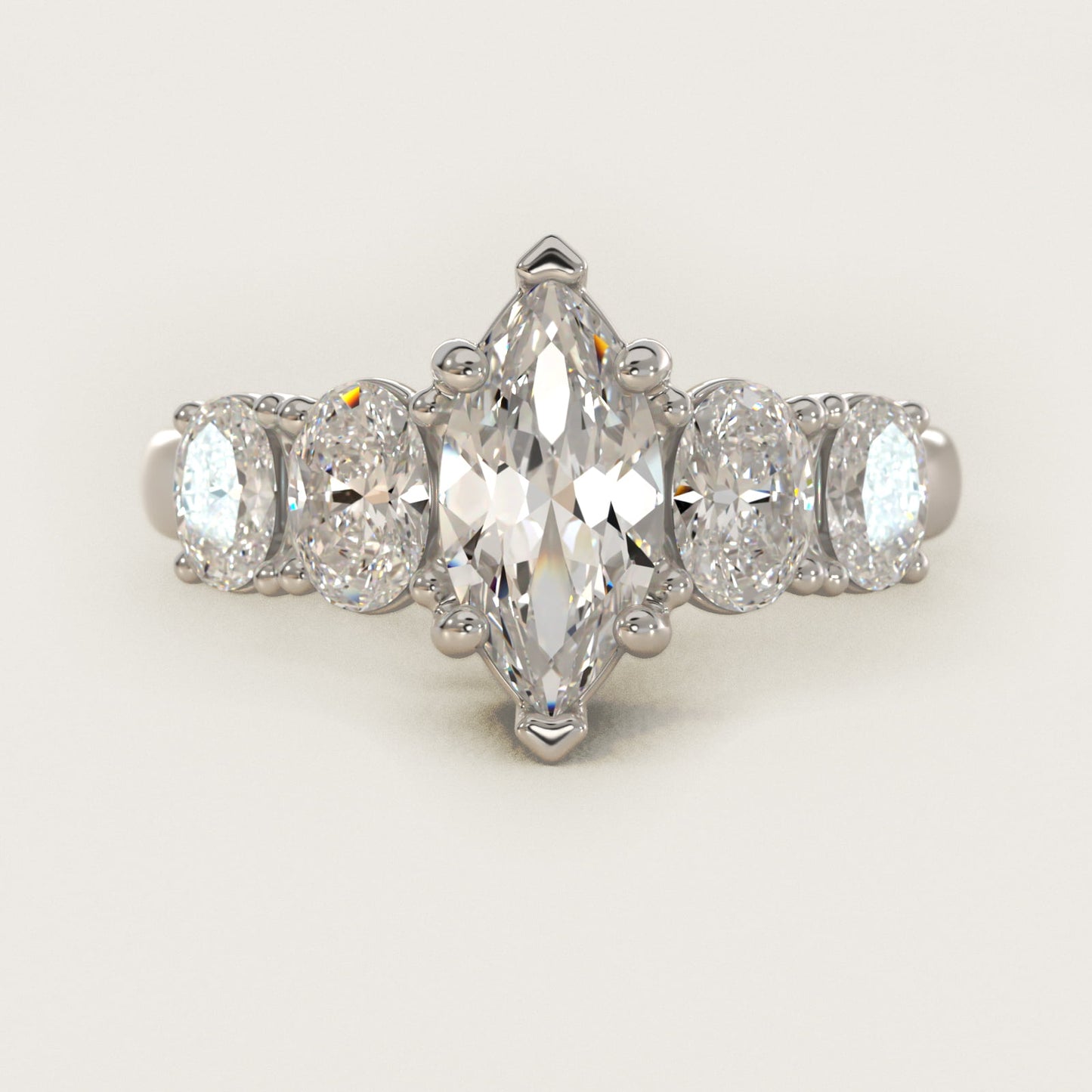 Graduated Oval Diamond Engagement Ring in 14k White Gold (1/2 ct. tw.) - Marquise Center