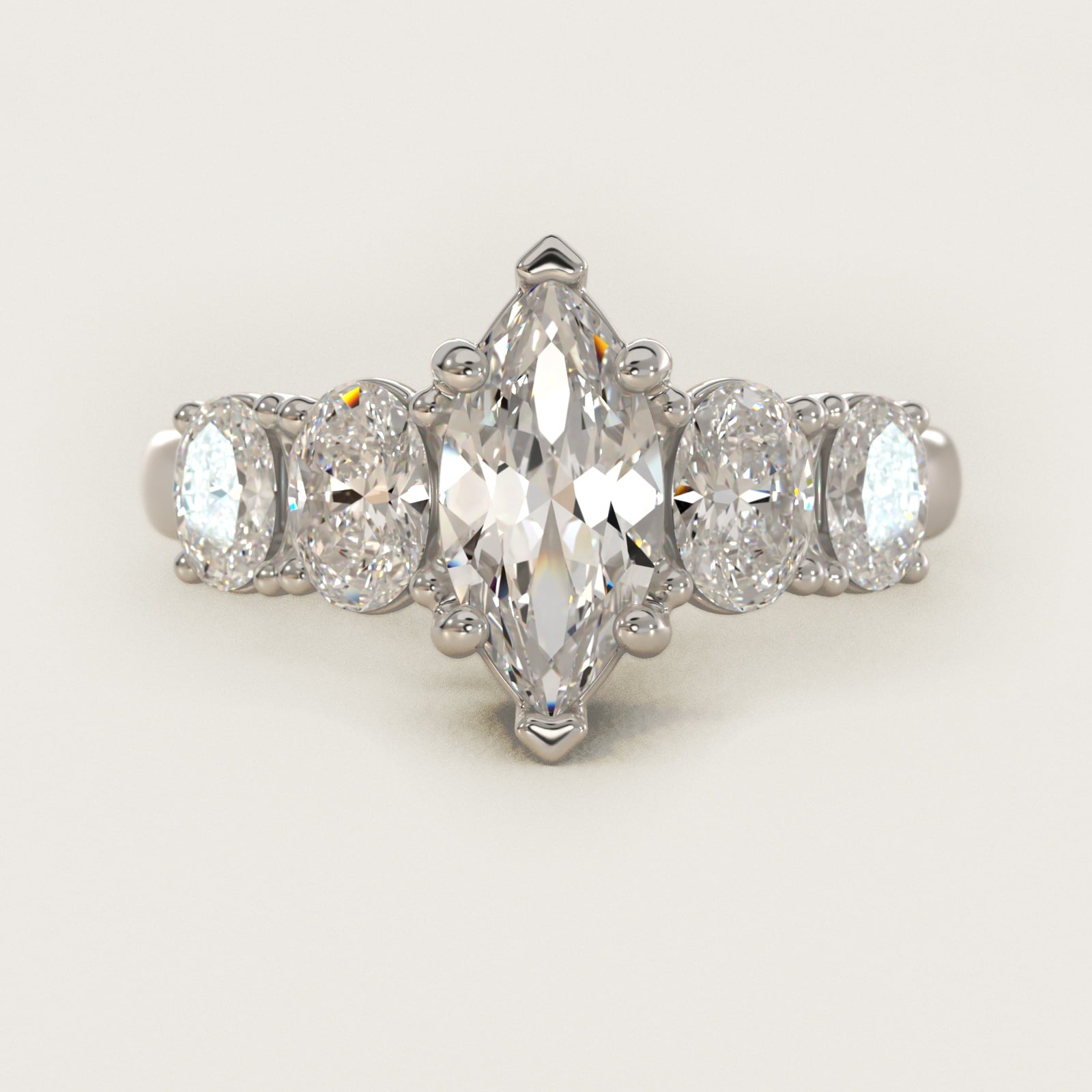 Graduated Oval Diamond Engagement Ring in 14k White Gold (1/2 ct. tw.) - Marquise Center
