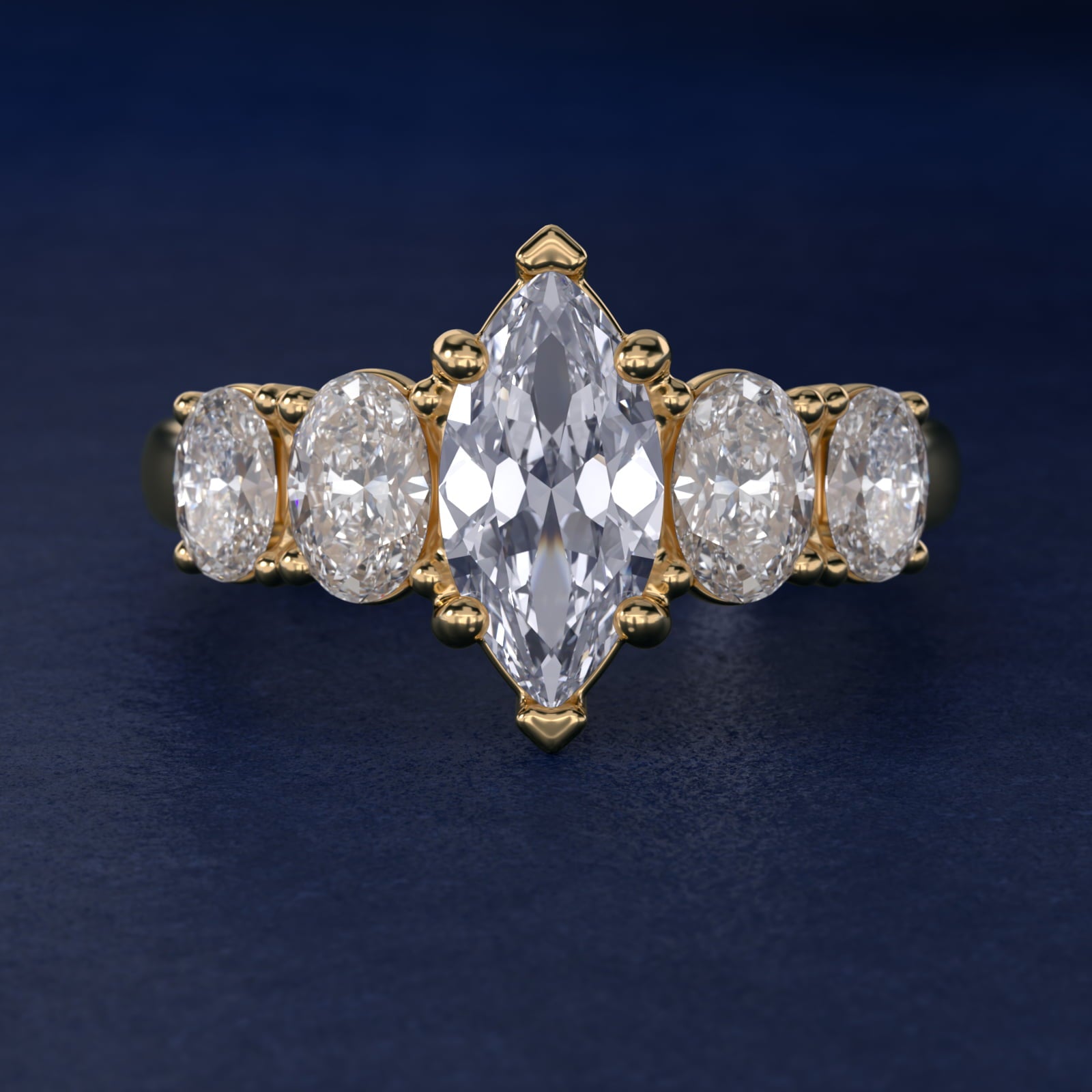 Graduated Oval Diamond Engagement Ring in 14K Yellow Gold (1/2 ct. tw.) - Marquise Center