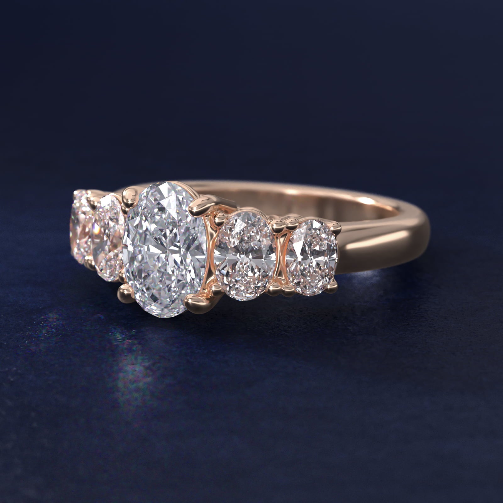 Graduated Oval Diamond Engagement Ring in 14k Rose Gold (1/2 ct. tw.) - Oval Center