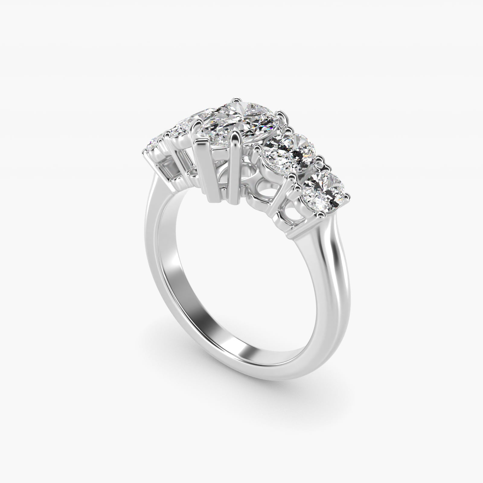 Graduated Oval Diamond Engagement Ring in 14k White Gold (1/2 ct. tw.) - Pear Center