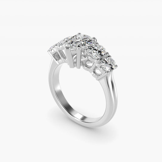 Graduated Oval Diamond Engagement Ring in 14k White Gold (1/2 ct. tw.) - Pear Center