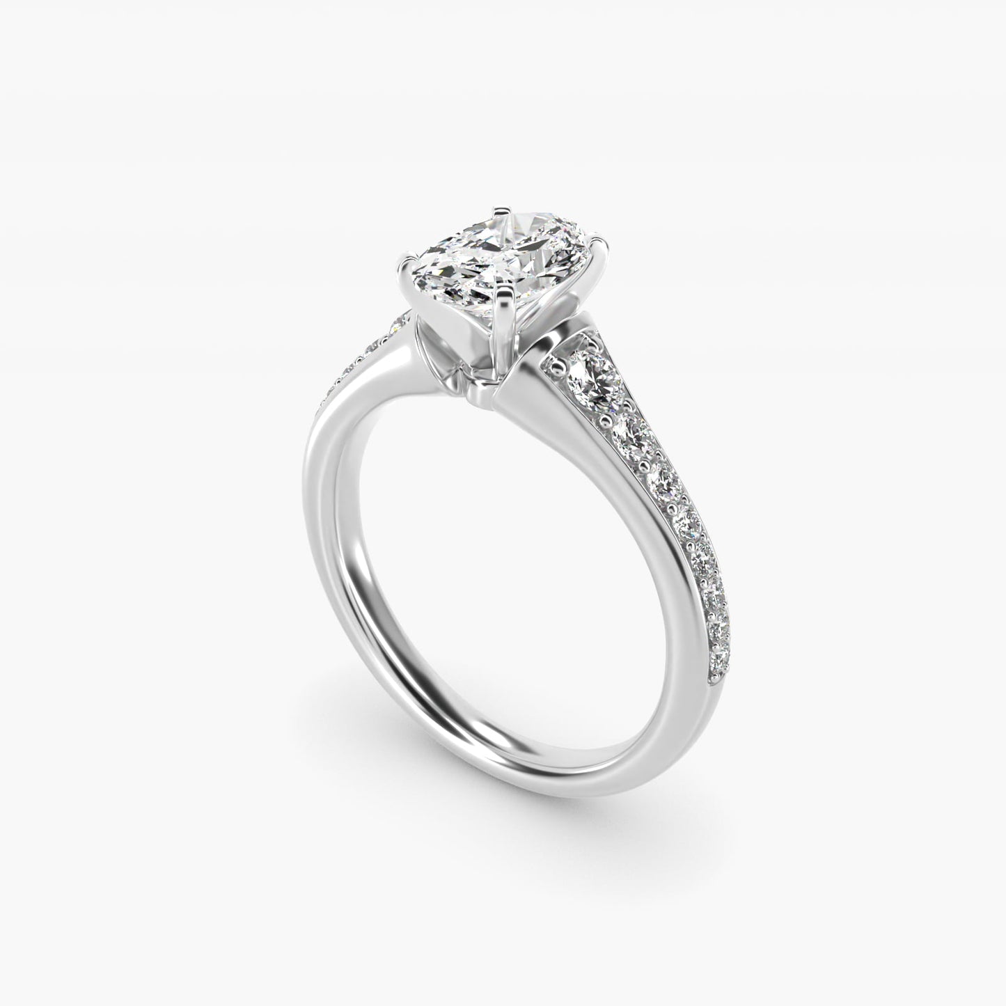 Graduated Diamond Engagement Ring in Platinum (1/3 ct. tw.) - Oval Center