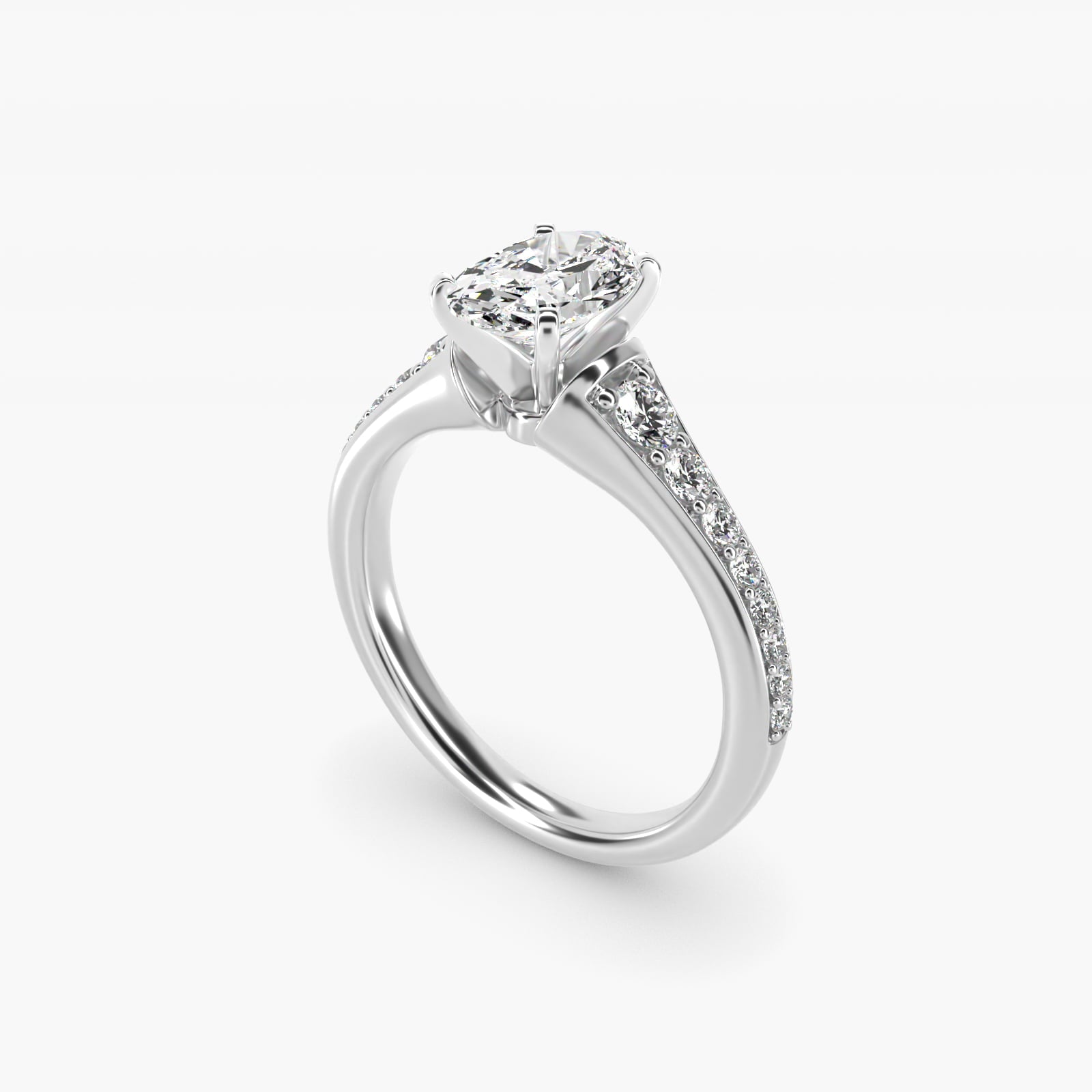 Graduated Diamond Engagement Ring in Platinum (1/3 ct. tw.) - Oval Center