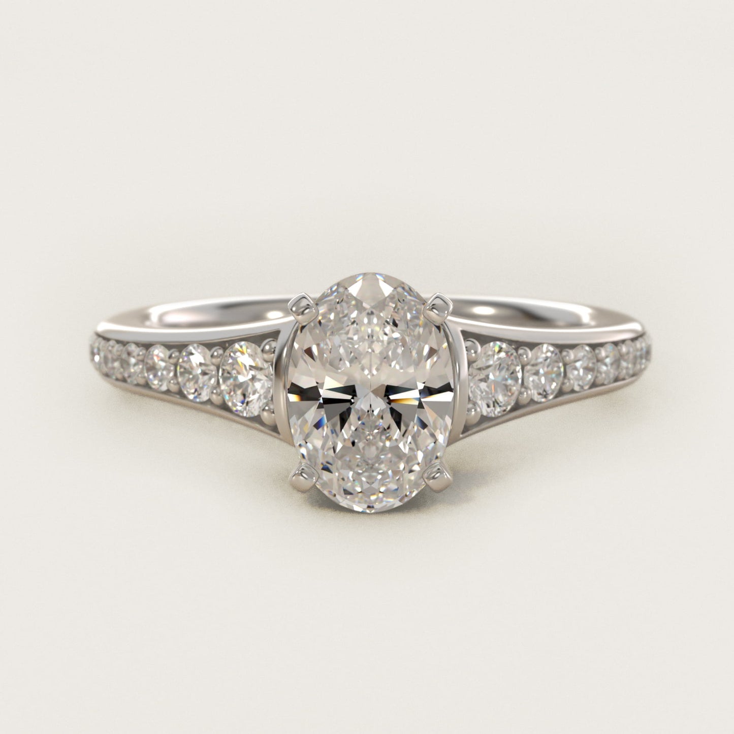Graduated Diamond Engagement Ring in Platinum (1/3 ct. tw.) - Oval Center