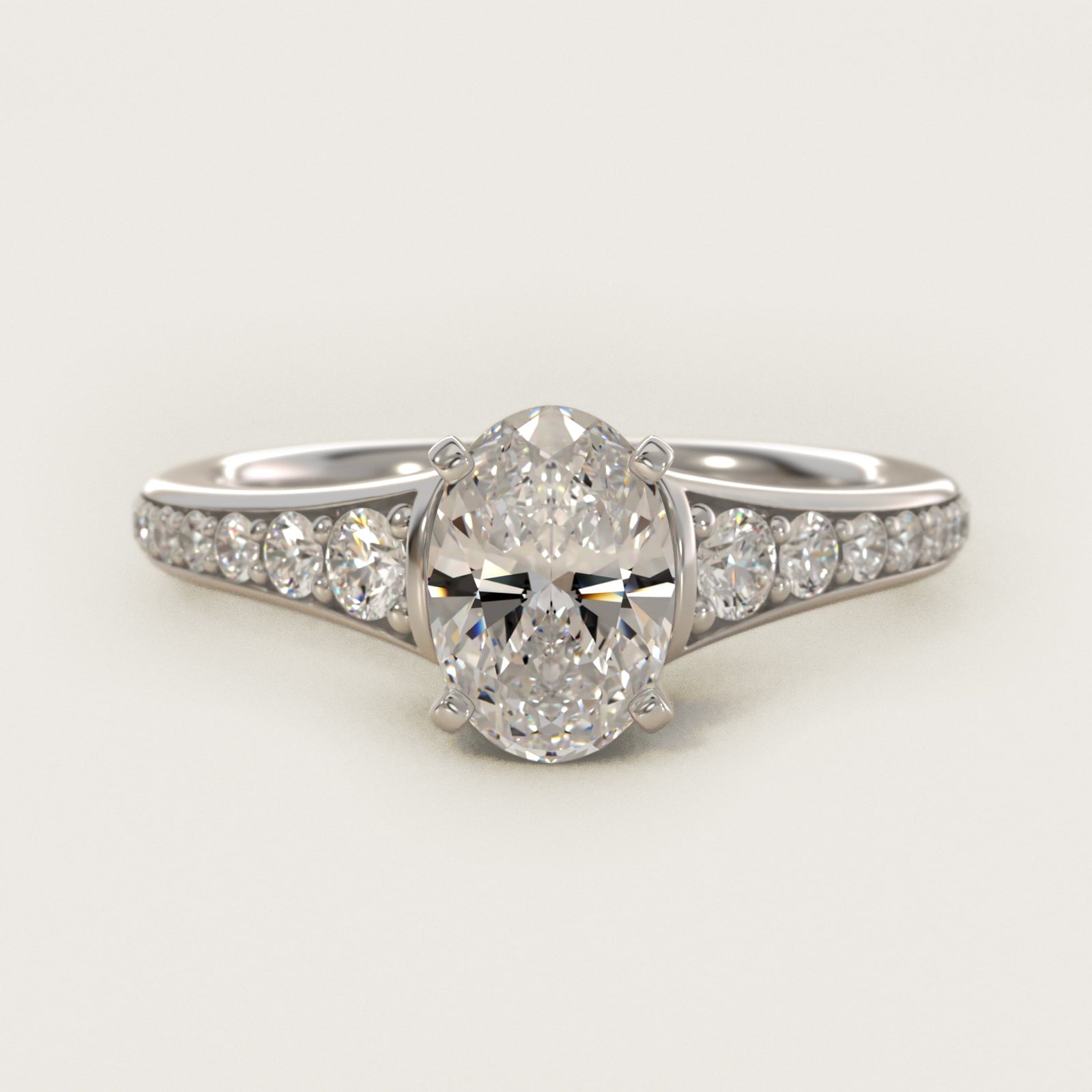 Graduated Diamond Engagement Ring in Platinum (1/3 ct. tw.) - Oval Center