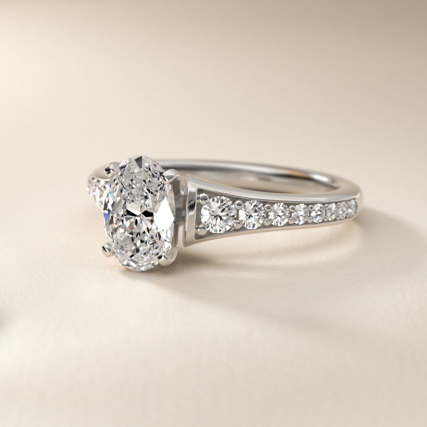 Graduated Diamond Engagement Ring in Platinum (1/3 ct. tw.) - Oval Center
