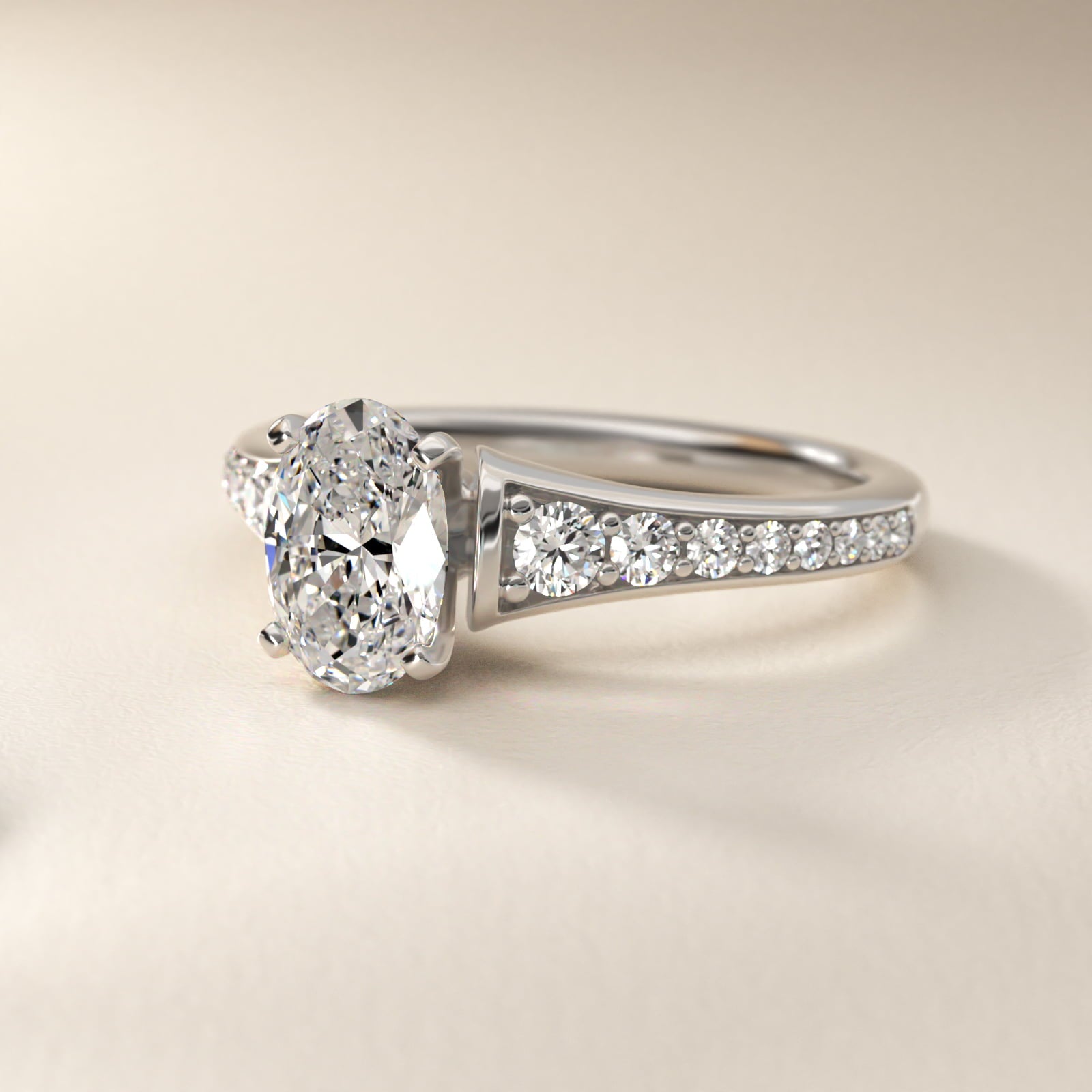 Graduated Diamond Engagement Ring in Platinum (1/3 ct. tw.) - Oval Center
