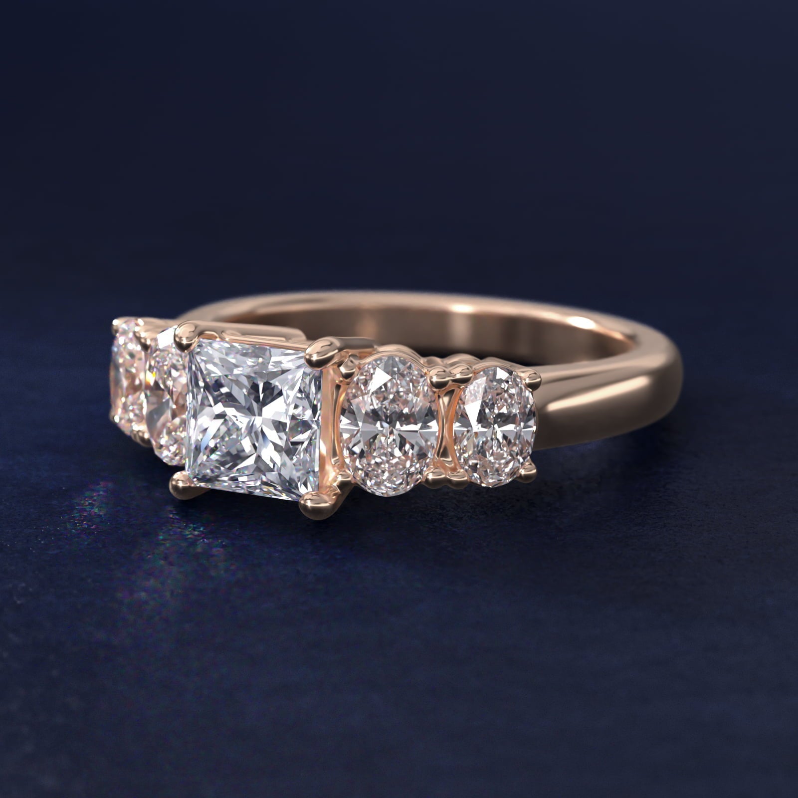 Graduated Oval Diamond Engagement Ring in 18k Rose Gold (1/2 ct. tw.) - Princess Center