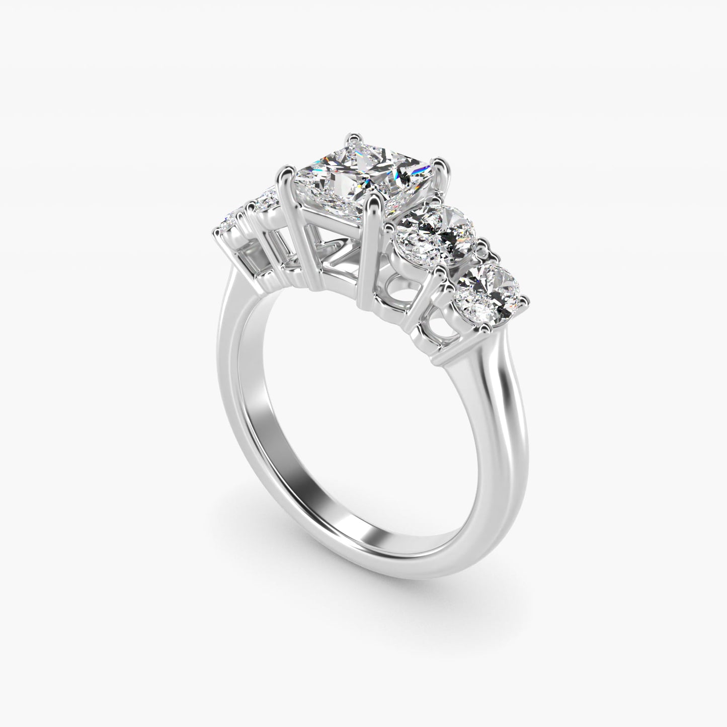 Graduated Oval Diamond Engagement Ring in 14k White Gold (1/2 ct. tw.) - Princess Center