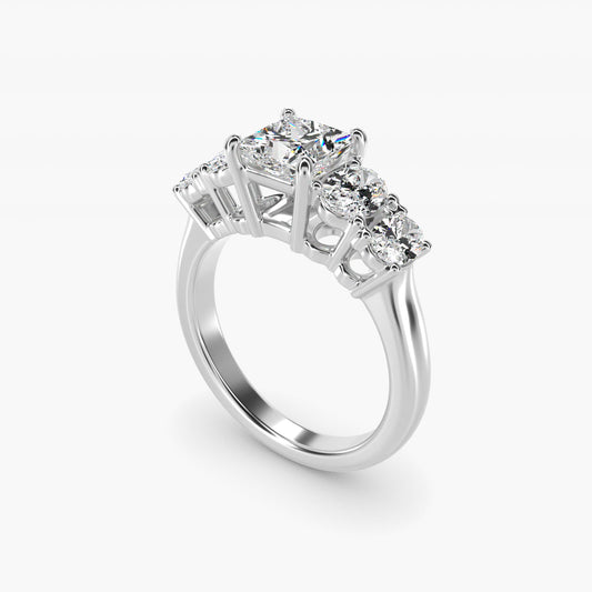 Graduated Oval Diamond Engagement Ring in 14k White Gold (1/2 ct. tw.) - Princess Center