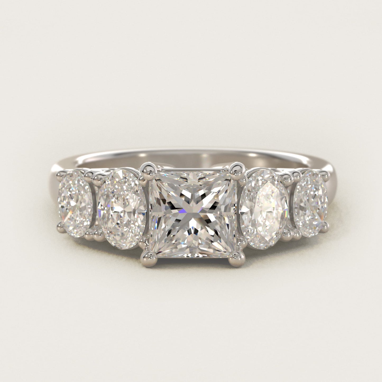 Graduated Oval Diamond Engagement Ring in 14k White Gold (1/2 ct. tw.) - Princess Center