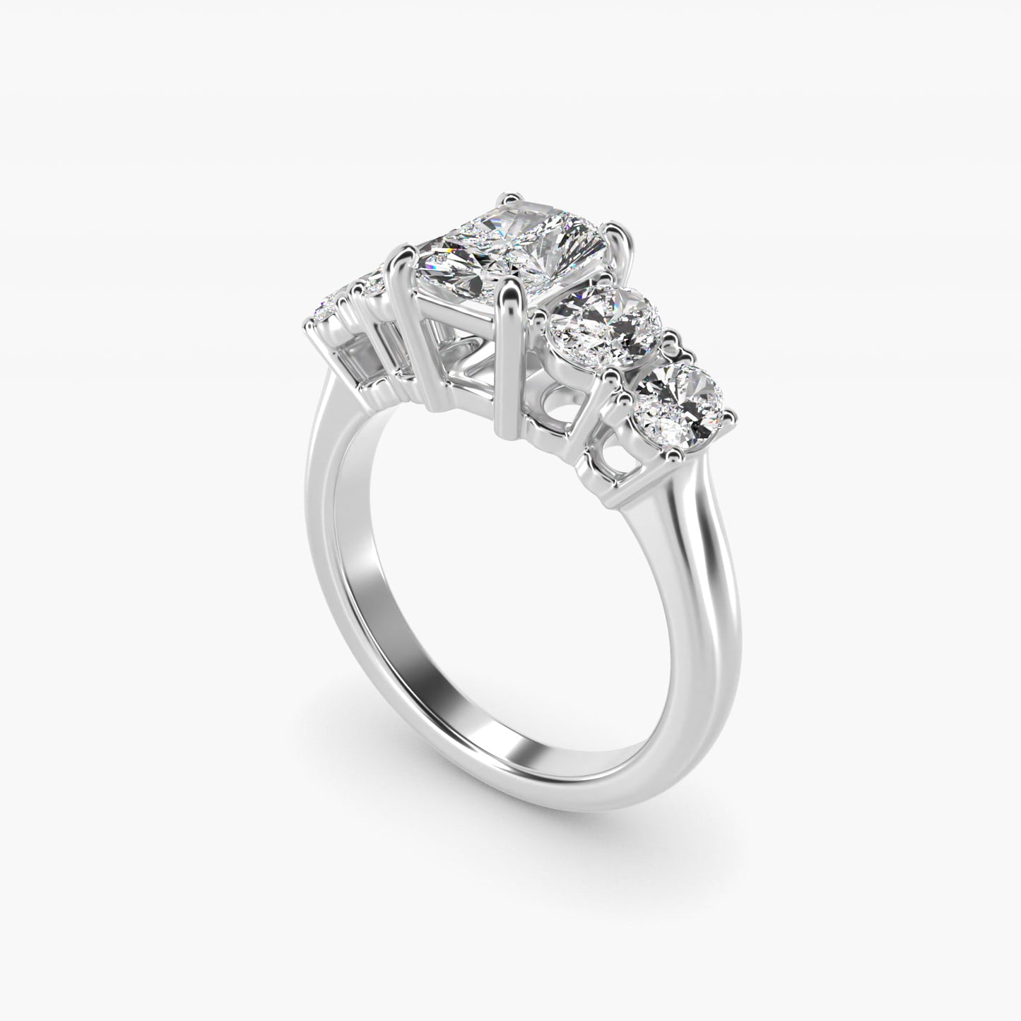 Graduated Oval Diamond Engagement Ring in 14k White Gold (1/2 ct. tw.) - Radiant Center