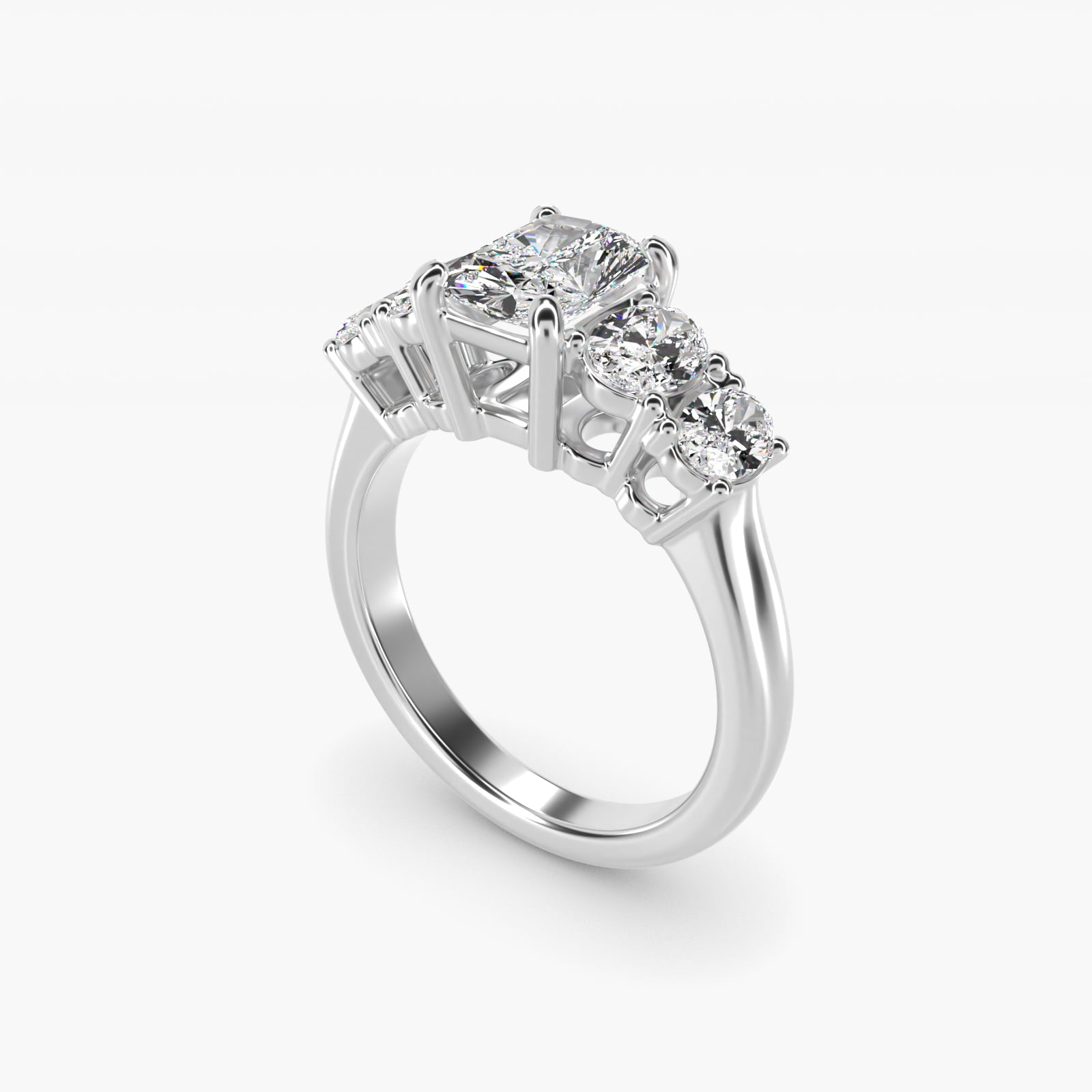 Graduated Oval Diamond Engagement Ring in 14k White Gold (1/2 ct. tw.) - Radiant Center