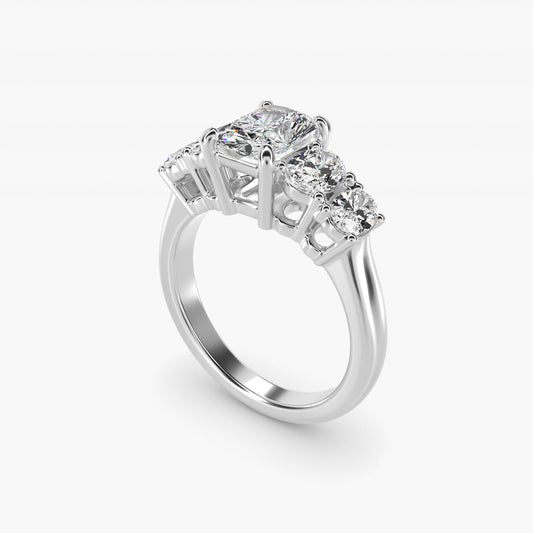 Graduated Oval Diamond Engagement Ring in 14k White Gold (1/2 ct. tw.) - Radiant Center