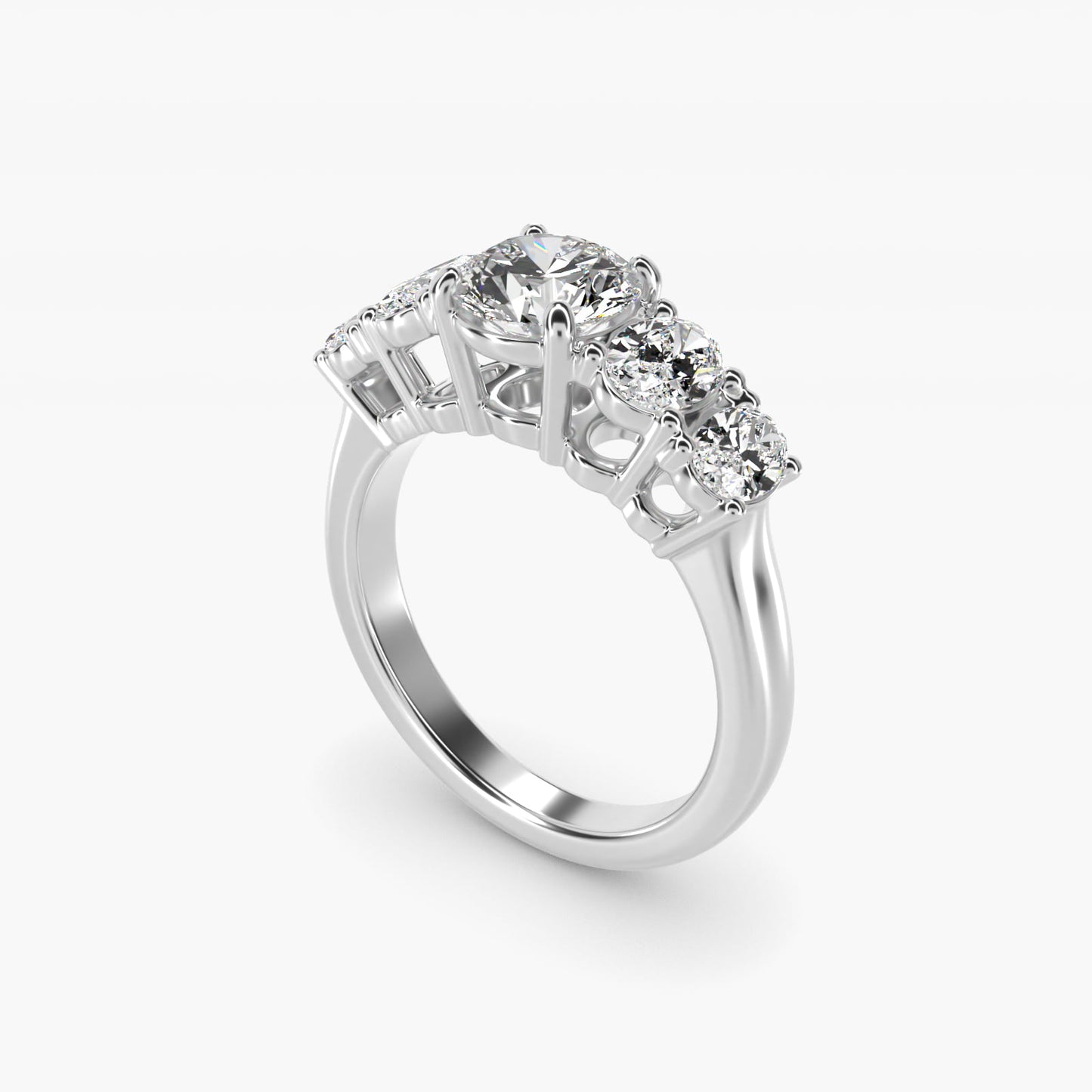 Graduated Oval Diamond Engagement Ring in 14k White Gold (1/2 ct. tw.) - Round Center
