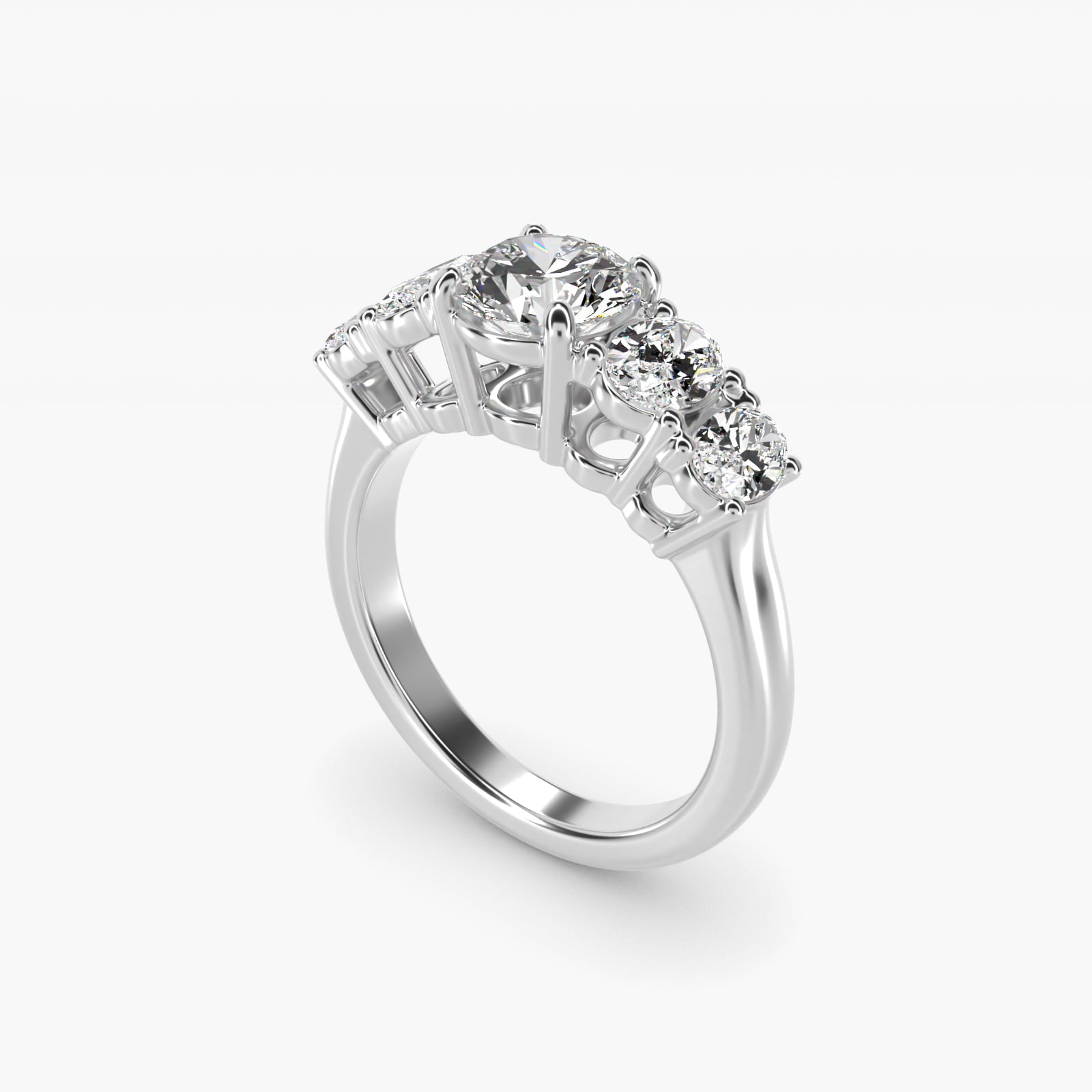 Graduated Oval Diamond Engagement Ring in 14k White Gold (1/2 ct. tw.) - Round Center