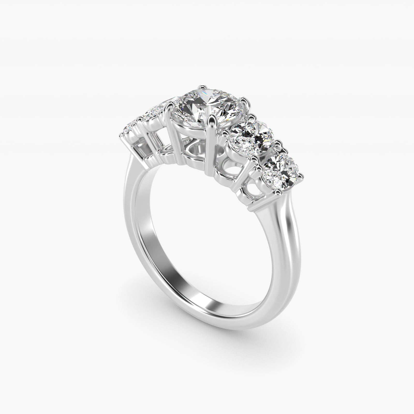 Graduated Oval Diamond Engagement Ring in Platinum (1/2 ct. tw.) - Round Center