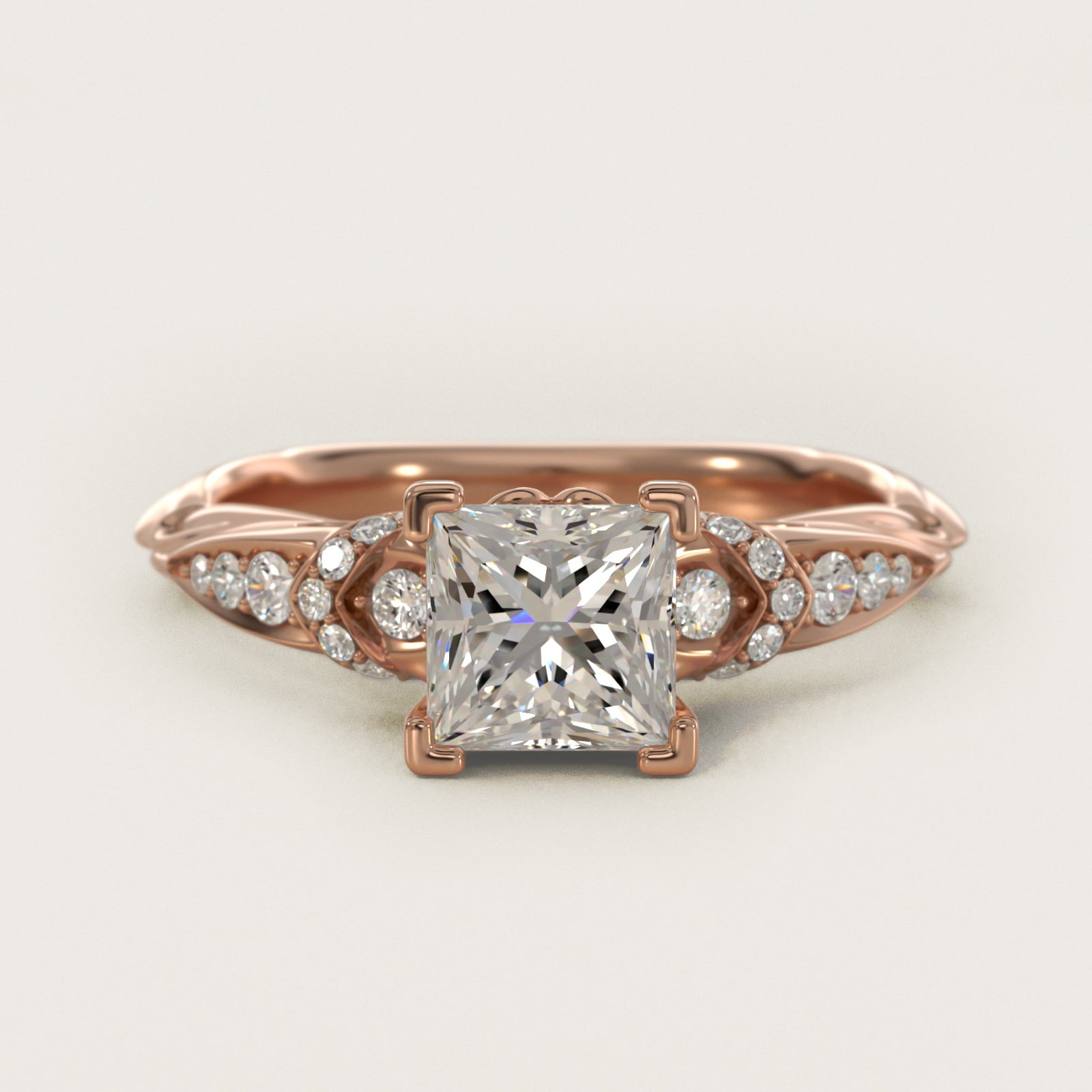 Graduated PavŽ Diamond Engagement Ring In 18k Rose Gold By James Allen - Princess Center