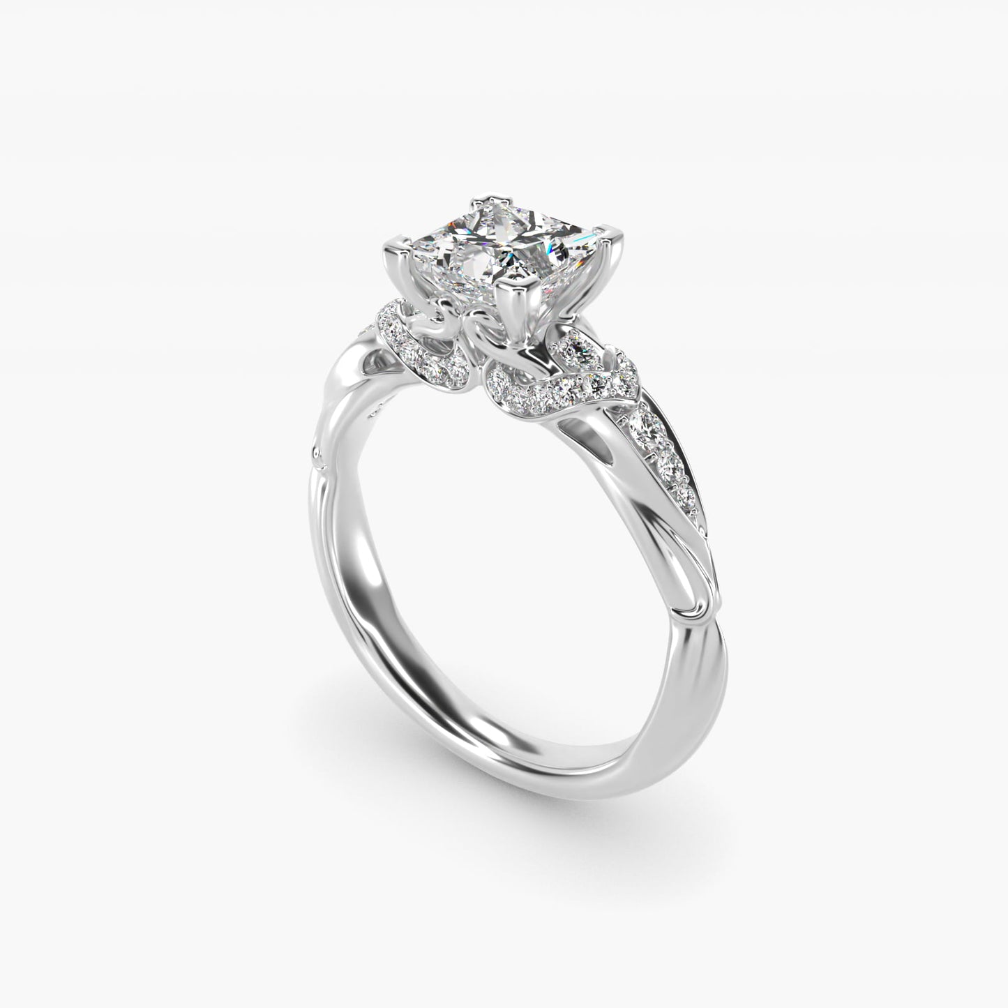 Graduated PavŽ Diamond Engagement Ring In 18k White Gold By James Allen - Princess Center