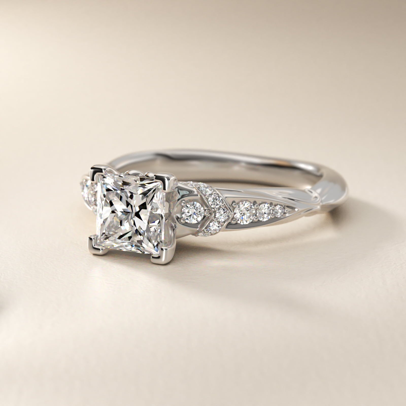 Graduated PavŽ Diamond Engagement Ring In 18k White Gold By James Allen - Princess Center