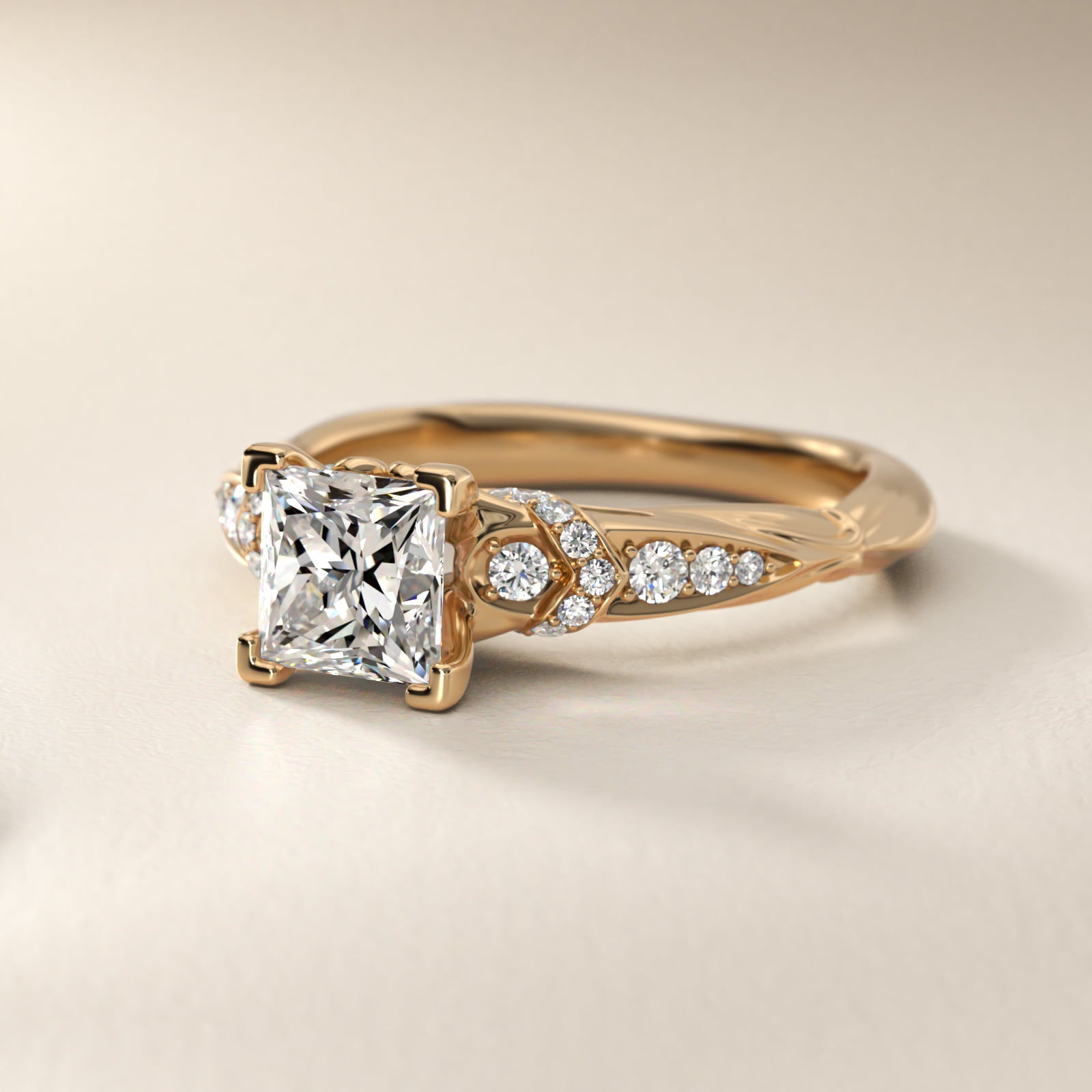 Graduated PavŽ Diamond Engagement Ring In 14K Yellow Gold By James Allen - Princess Center