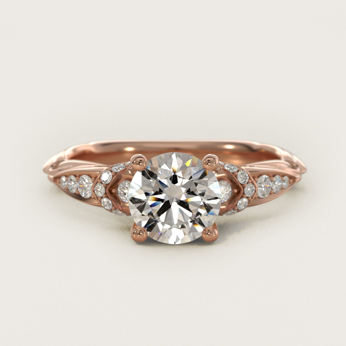 Graduated PavŽ Diamond Engagement Ring In 14K Rose Gold By James Allen - Round Center
