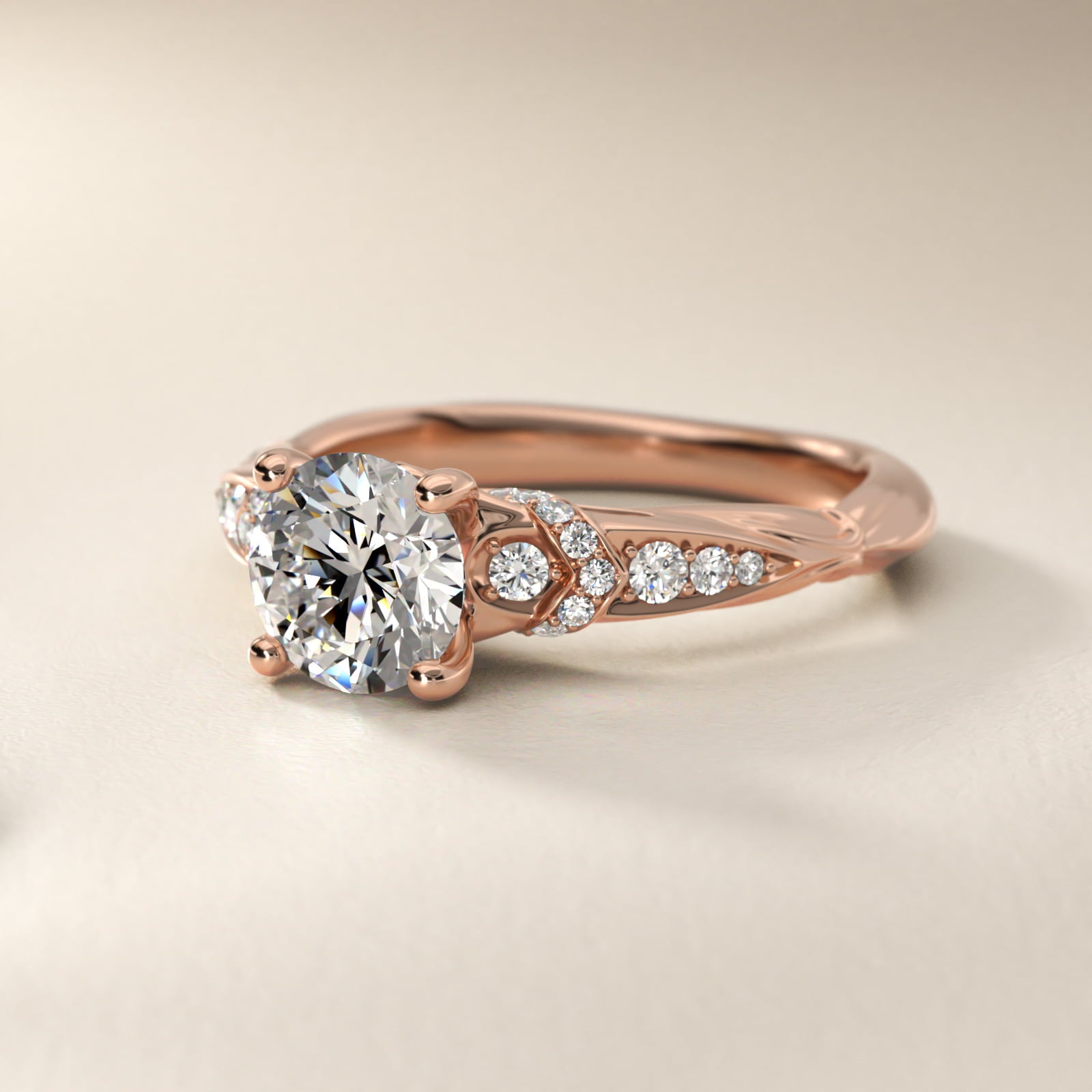 Graduated PavŽ Diamond Engagement Ring In 14K Rose Gold By James Allen - Round Center