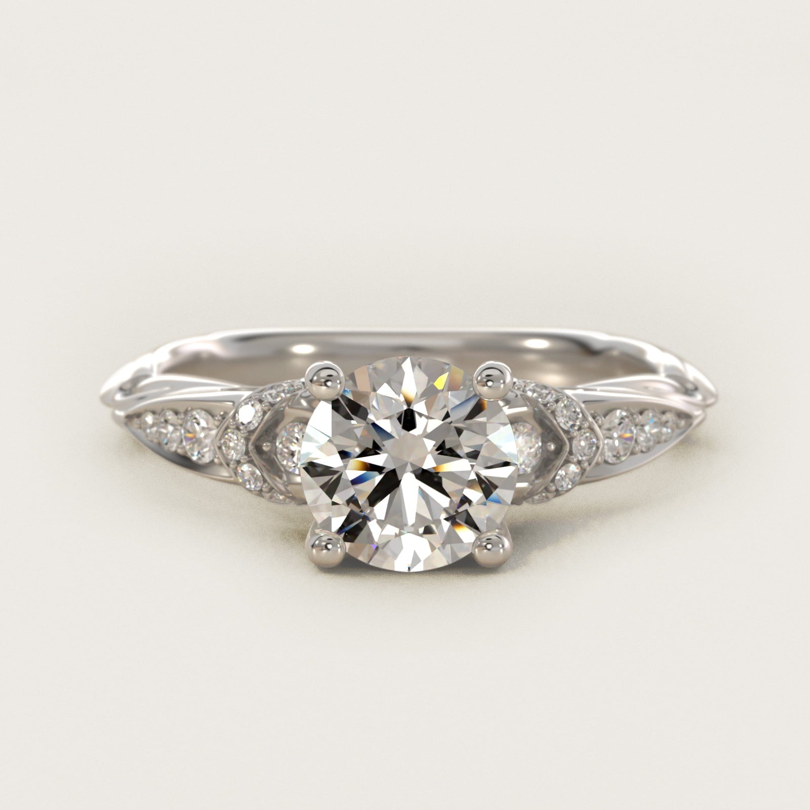 Graduated PavŽ Diamond Engagement Ring In 14K White Gold By James Allen - Round Center